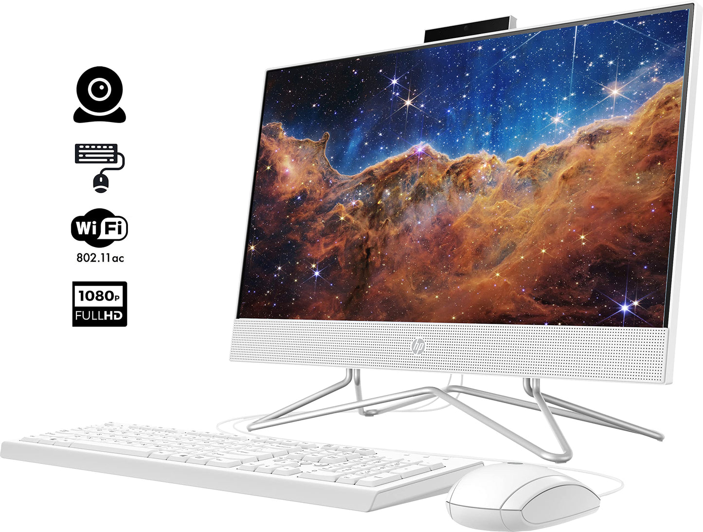 HP 2022 Newest All-in-One Desktop, 21.5" FHD Display, Intel Celeron J4025 Processor, 8GB RAM, 256GB PCIe SSD, Webcam, WiFi, HDMI, RJ-45, Wired Keyboard&Mouse, Windows 11 Home, White