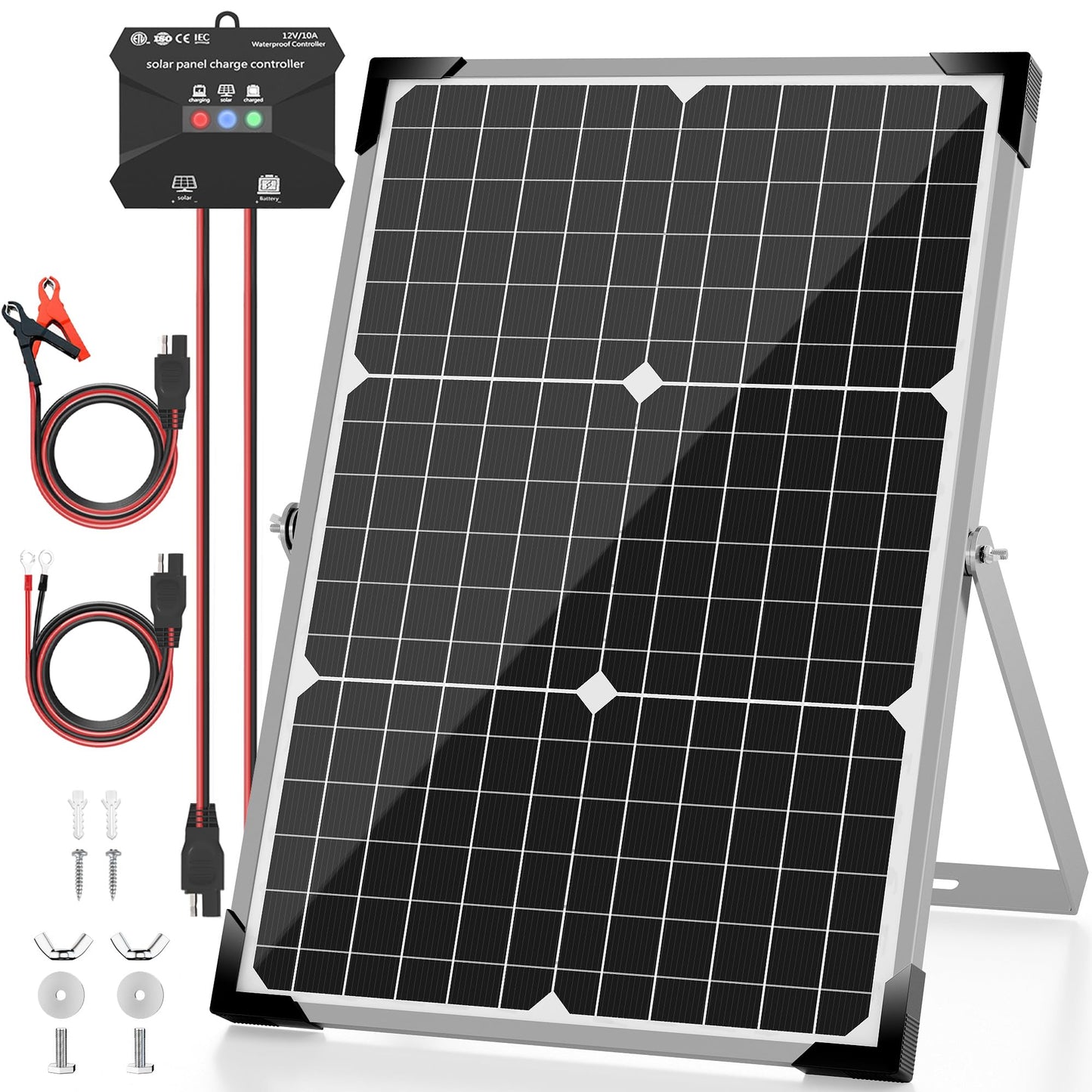 Voltset Solar Panel Kit 30W 12V, Solar Battery Trickle Charger Maintainer, Waterproof Solar Panel + Upgrade Charge Controller + Adjustable Mount Bracket for Boat RV Motorcycle Marine