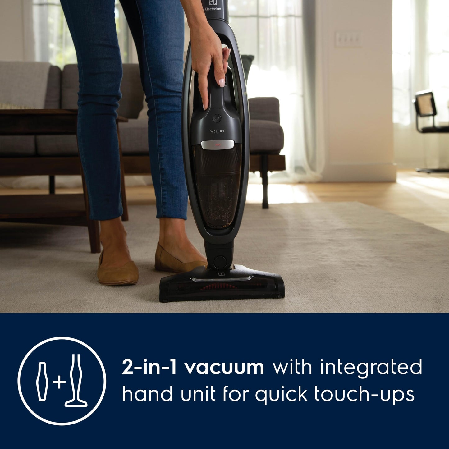 Electrolux WellQ7 Pet Stick Cleaner Lightweight Cordless Vacuum with LED Nozzle Lights, Turbo Battery Power, PetPro+ Nozzle for Removing Pet Hair from Carpets and Hard Floors, in Shale Grey