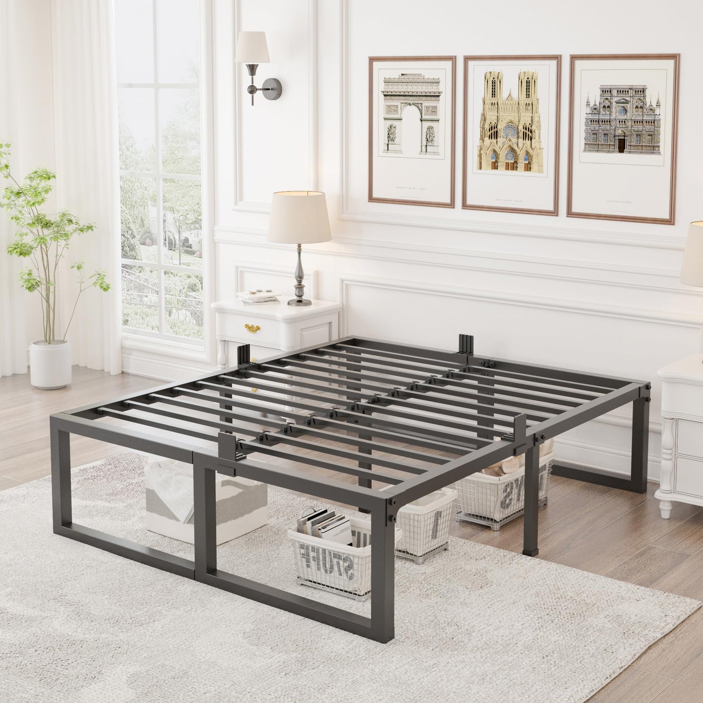 Yitong Angel California King Bed Frame, 18 Inch High 3500 lbs Metal Platform, Mattress Foundation with Steel Slat Support/No Box Spring Needed/Noise Free/Non-Slip/Easy Assembly