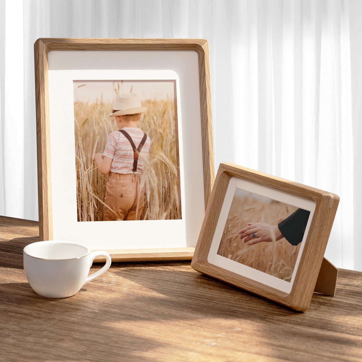 4x6 Picture Frame, USA-Sourced Natural Oak Wood Photo Frame with Tempered Glass, Handcrafted Rounded Corner 4 x 6 Wooden Frame Matted to 3x5 Photos, Wall or Tabletop Display