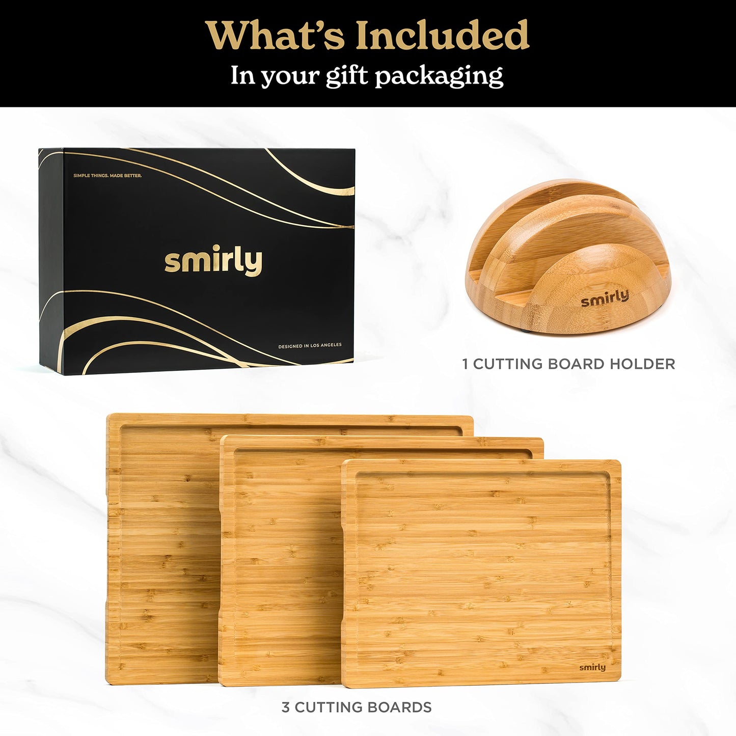 SMIRLY Wooden Cutting Boards For Kitchen - Bamboo Cutting Board Set with Holder, Wood Cutting Board Set, Cutting Board Wood, Wooden Chopping Board, Wooden Cutting Board Set