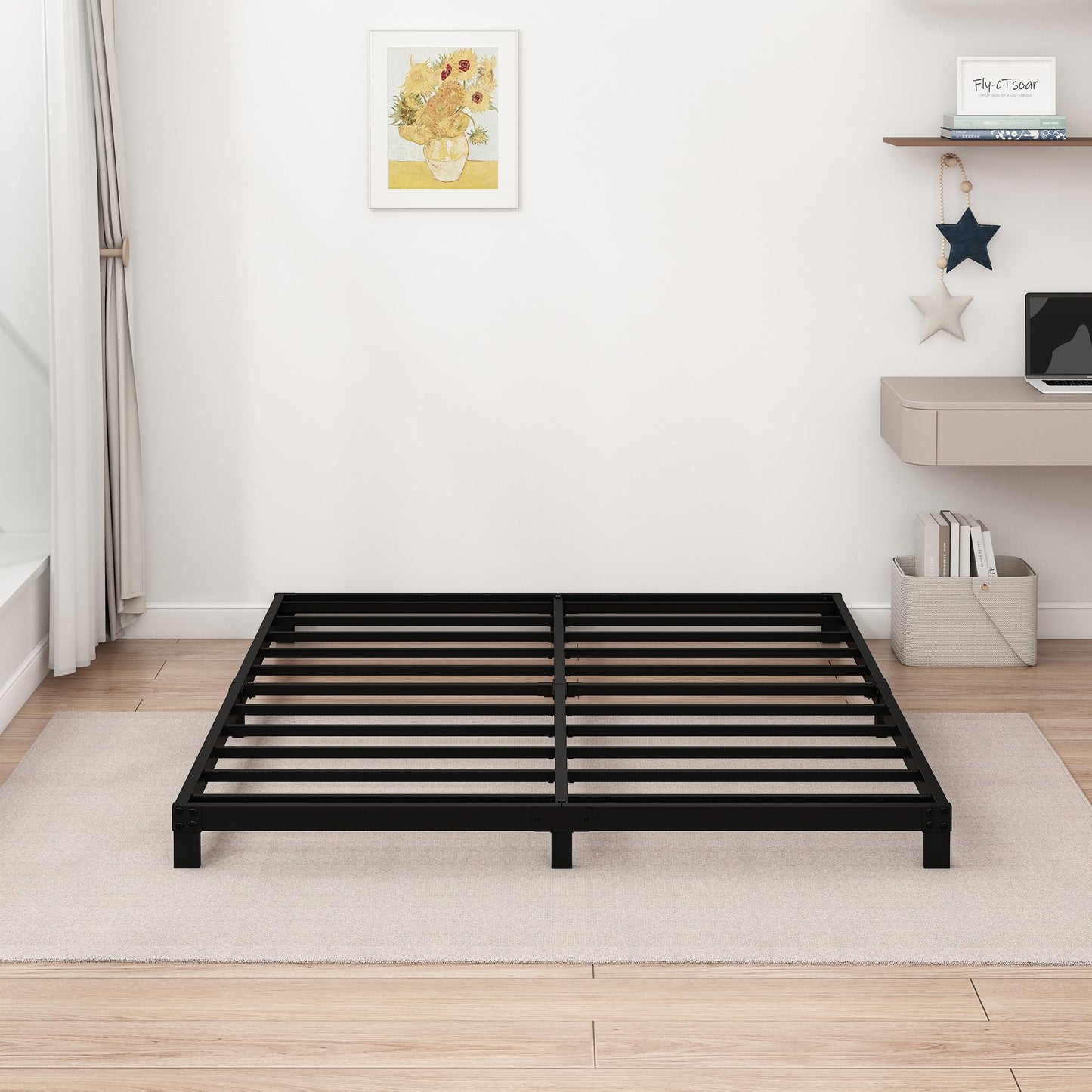 Fly-CTsoar 5 Inch Low Queen Bed Frame Heavy Duty Metal Platform, No Box Spring Needed, Easy Assembly Mattress Foundation, No Noise, Black