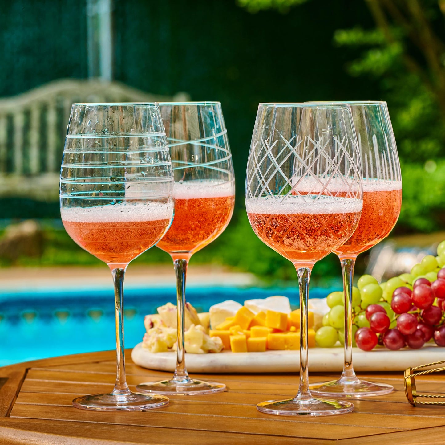 Cordial Glasses Set of 4-16oz. Clear Etched Red and White Unique Long Stem Wine Glass Cups for Alcohol Party, Wedding, Home