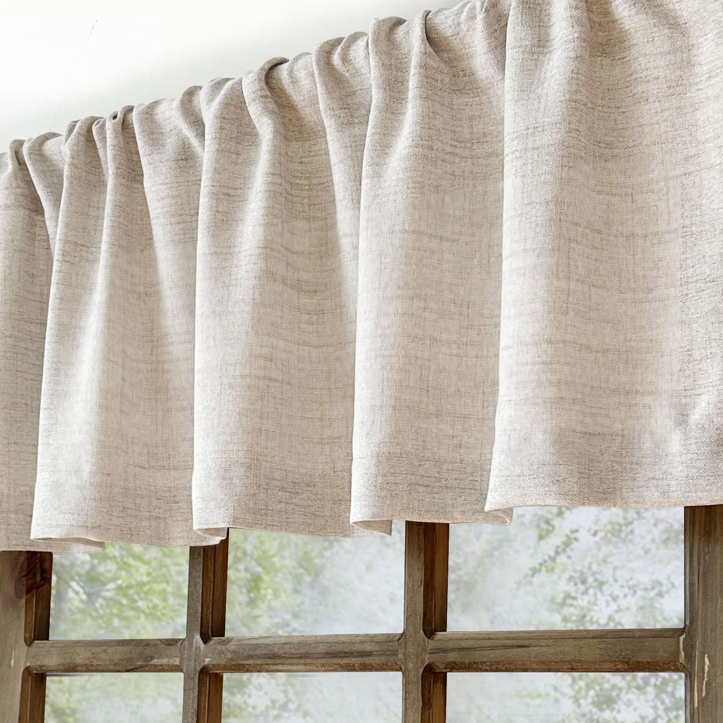 Faux Linen Valance for Windows Kitchen Living Room Valances Rod Pocket Farmhouse Country Rustic Bathroom Small Window Treatment (54x15 inch, Natural)