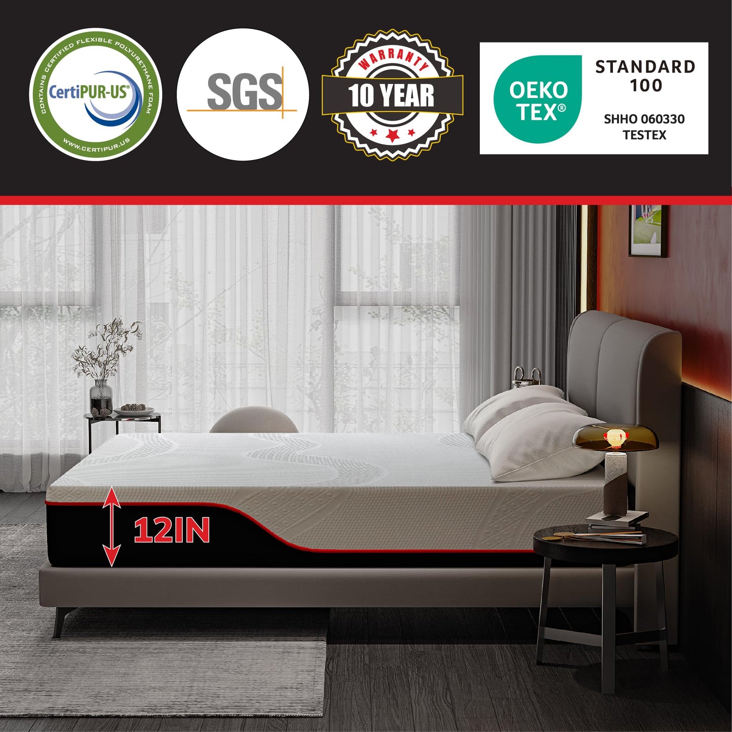 MLILY Cal King Mattress, Manchester United 12 Inch Memory Foam Mattress, Cool Sleep & Pressure Relief, Made in USA, White