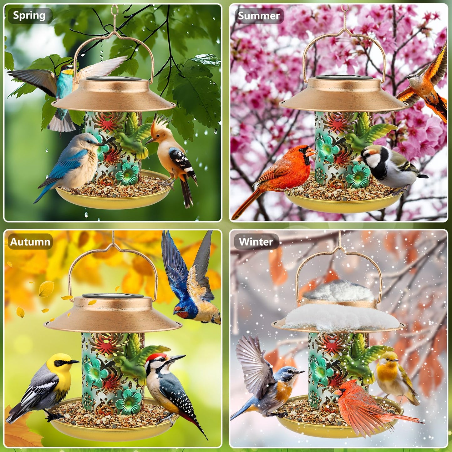 PENXUA Solar Bird Feeder for Outdoors Hanging, Gifts for Mom Grandma Women, Metal Waterproof Outside Wild Bird Feeders,Cardinals Feeders, Gifts for Bird Lovers, Lantern Light, Garden Decoration