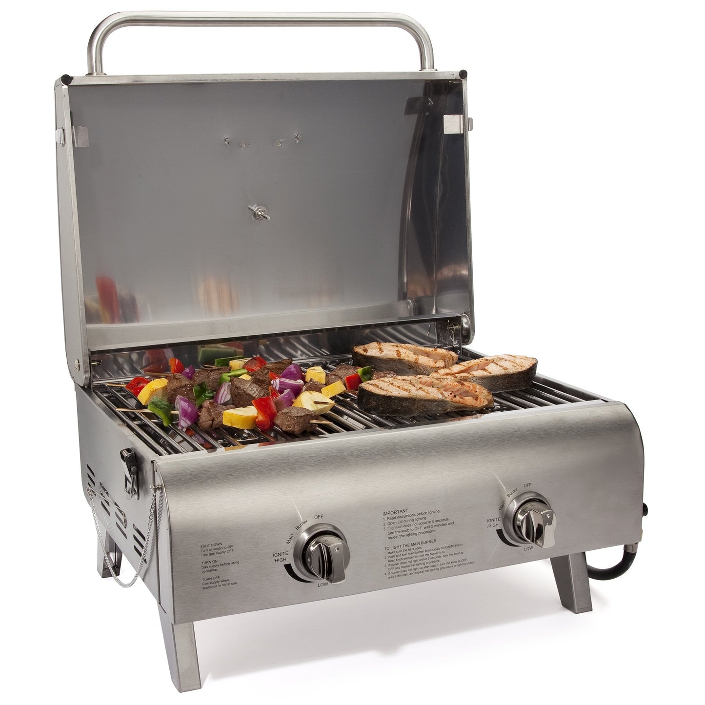 Cuisinart CGG-306 Chef's Style Portable Propane Tabletop 20,000, Professional Gas Grill, Two 10,000 BTU Burners, Stainless Steel