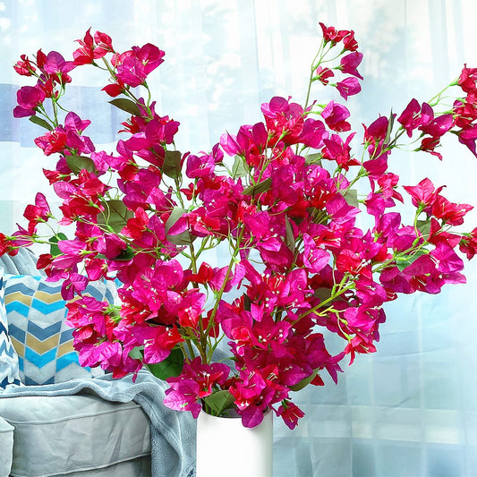 Artificial Flowers Silk Bougainvillea Branches Faux Artificial Bougainvillea Floral Stems Long Plant Branches 45" for Wedding Centerpieces, Table Runner, Home Decoration (Fushia Mixed - Pack of 4pcs)