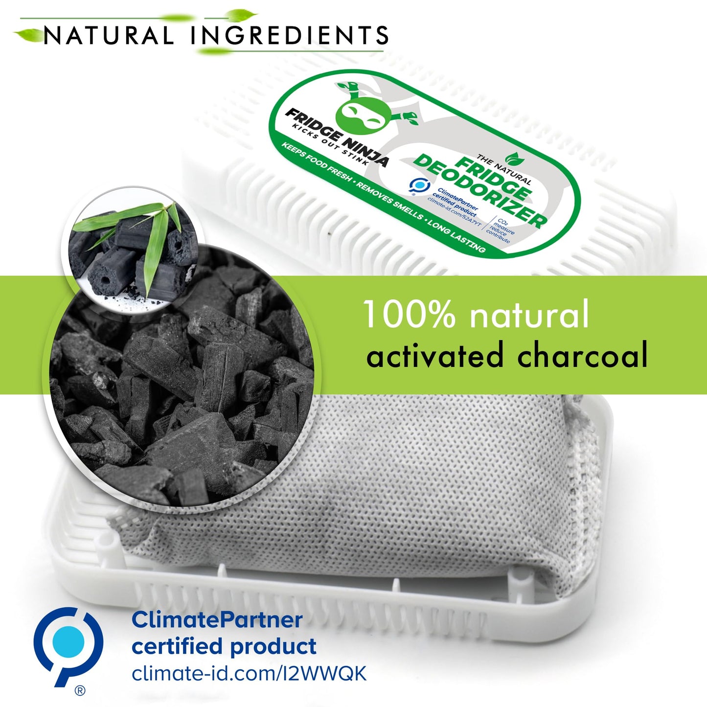 Fridge Ninja 2-Pack Unscented Activated Charcoal Fridge Deodorizer - More Effective Than Baking Soda