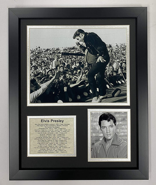 Legends Never Die Elvis Presley Performing Live Collectible | Framed Photo Collage Wall Art Decor - 12"x15", Model: 16446U, BLACK AND WHITE