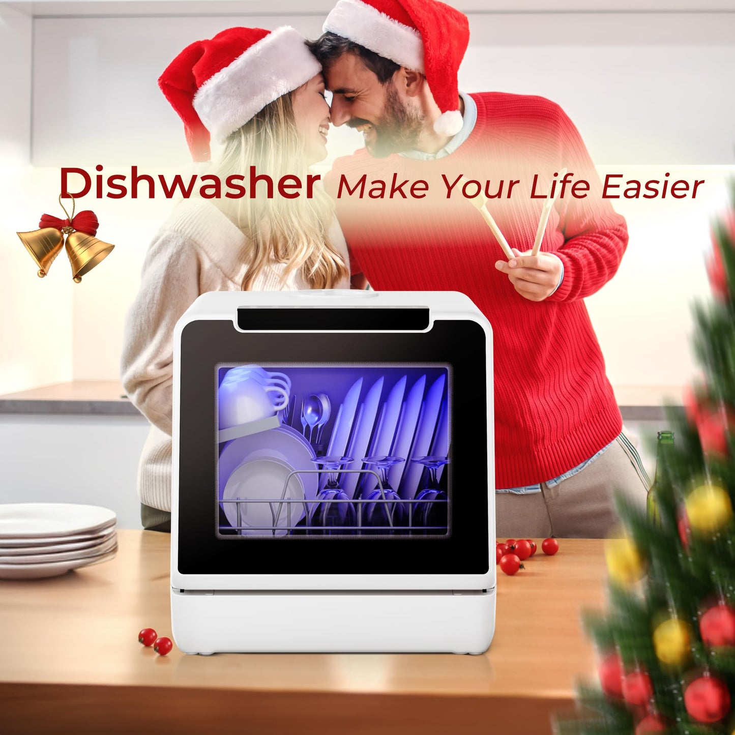 EUHOMY Portable Dishwasher Countertop, 8 Programs Dishwasher with 5L Built-in Water Tank and Drain Hose, Countertop Dishwasher No Hookup with 8 Modes with Self Clean & Baby Care, Dish Washer for RVs