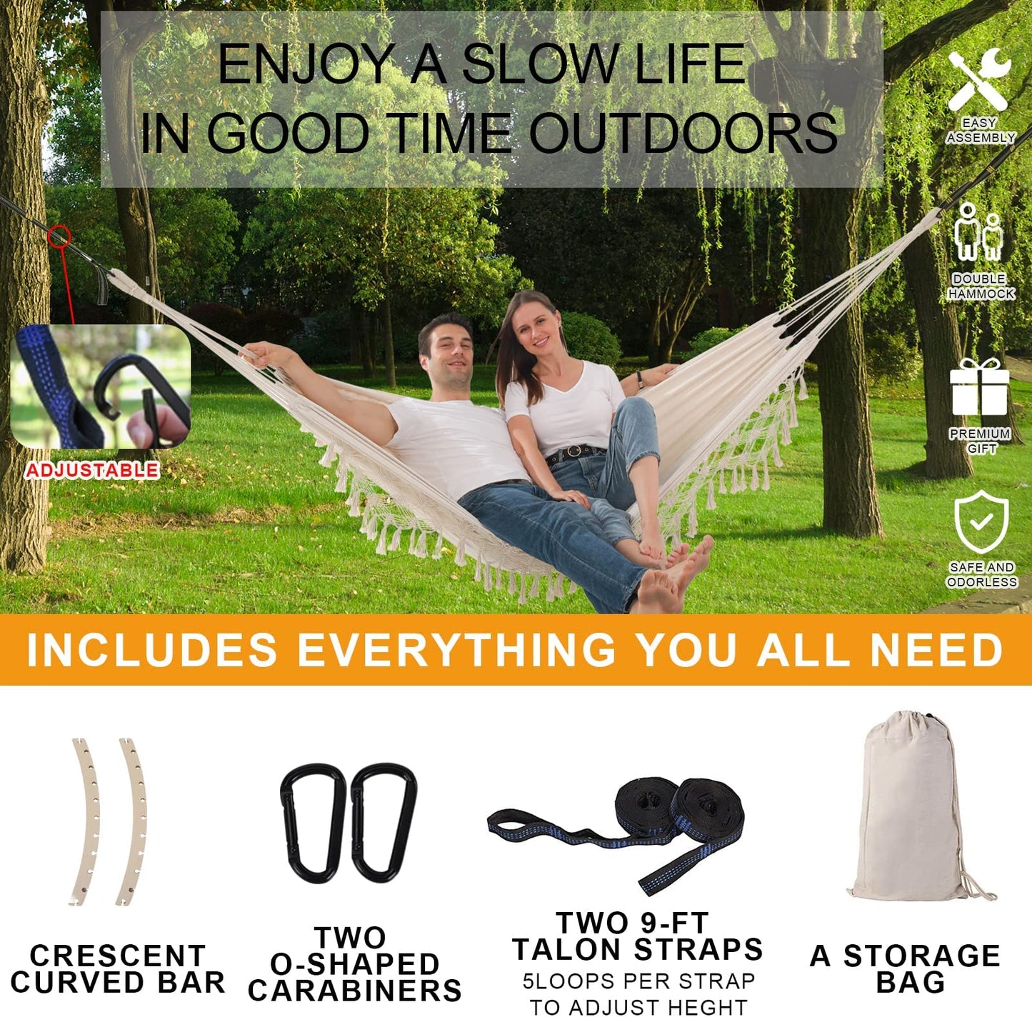 SXSEAGLE Hammock Hanging Swing Double Max 500lbs Macrame for Indoor Outdoor Patio Yard Garden (Beige)