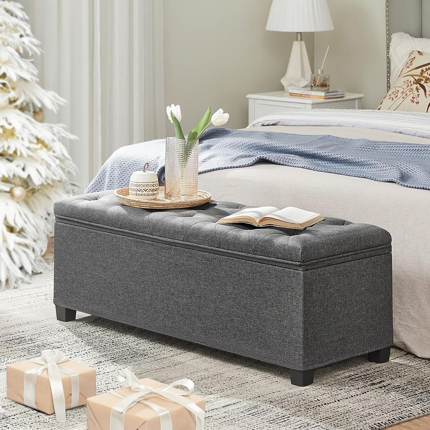 SONGMICS Storage Ottoman Bench, Bench with Storage, for Entryway, Bedroom, Living Room, Dark Gray ULSF088G01