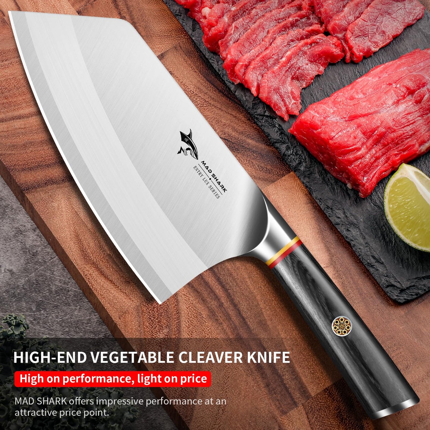 MAD SHARK High-end Cleaver Knife 7 Inch for Vegetable and Boneless Meat, Razor Sharp Chinese Chef Knife, kitchen Knife, Meat Cleaver Knife, Chopping Knife, with beautiful Pakkawood Handle