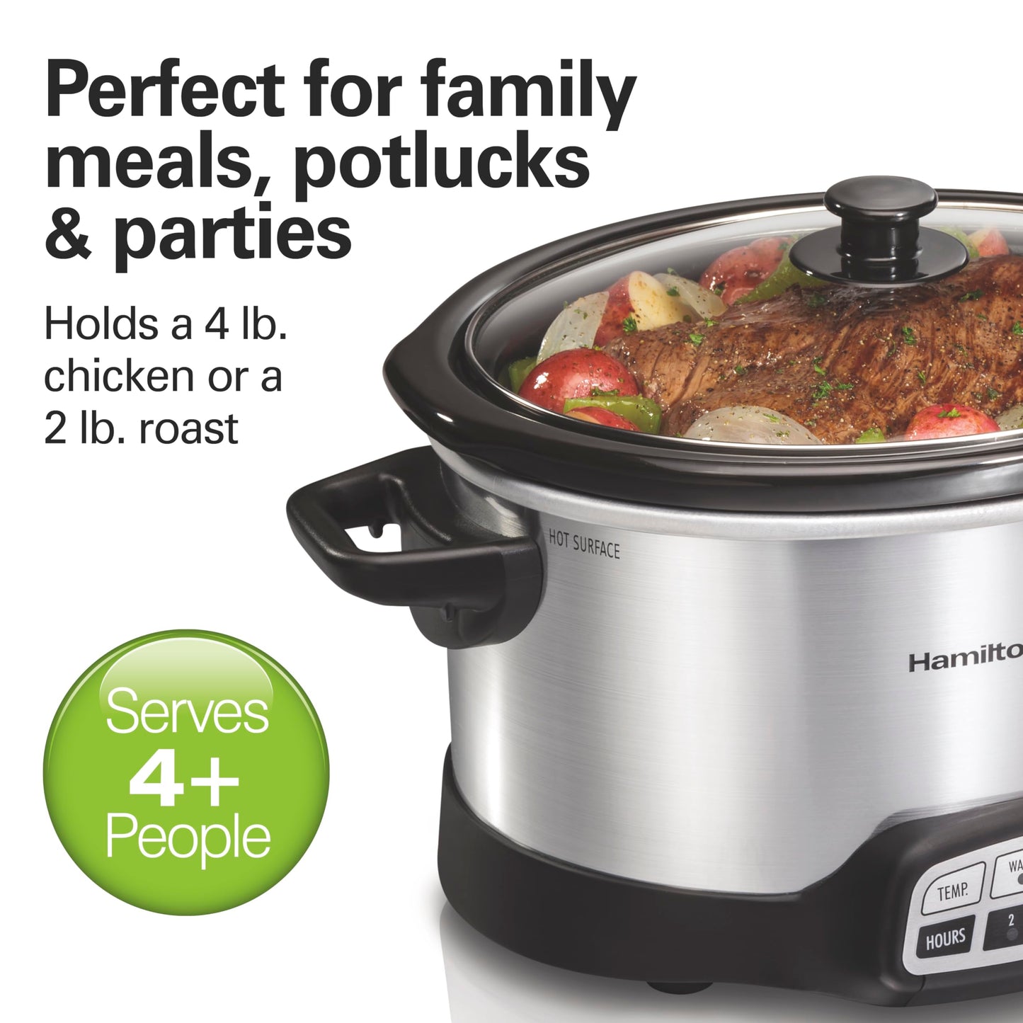 Hamilton Beach Programmable Slow Cooker with Flexible Easy Programming, 5 Cooking Times, Dishwasher-Safe Crock, Lid, 4 Quart, Silver