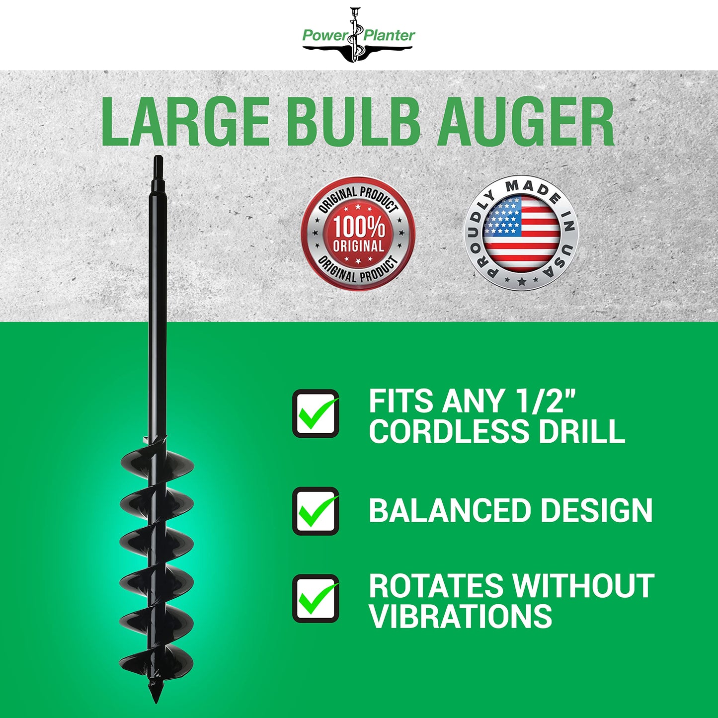 Power Planter Large Bulb Auger- 4"x28" Drill Bit Hole Digger for Post Hole Diggers, Digging Holes- Bulb Planter Tool- Auger Drill for Planting- Garden Auger Digging Tool- 1/2" Non-Slip Hex Drive