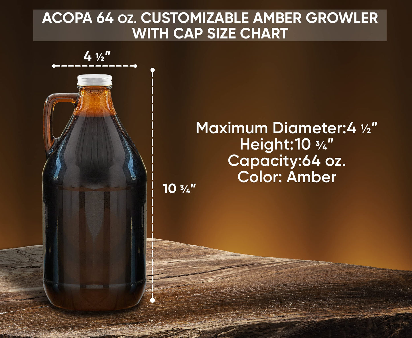 TEEAMORE Amber Growler 64 oz Personalized Beer Growler Amber Glass Growlers Custom Handled Jugs Glass Growler for Beer