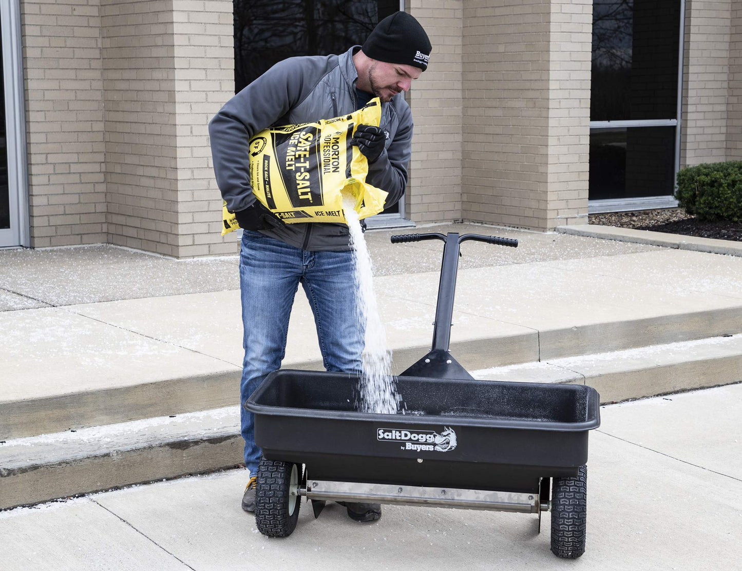 SaltDogg WB400 Professional 200 lb Capacity Walk Behind Drop Salt Spreader, Black