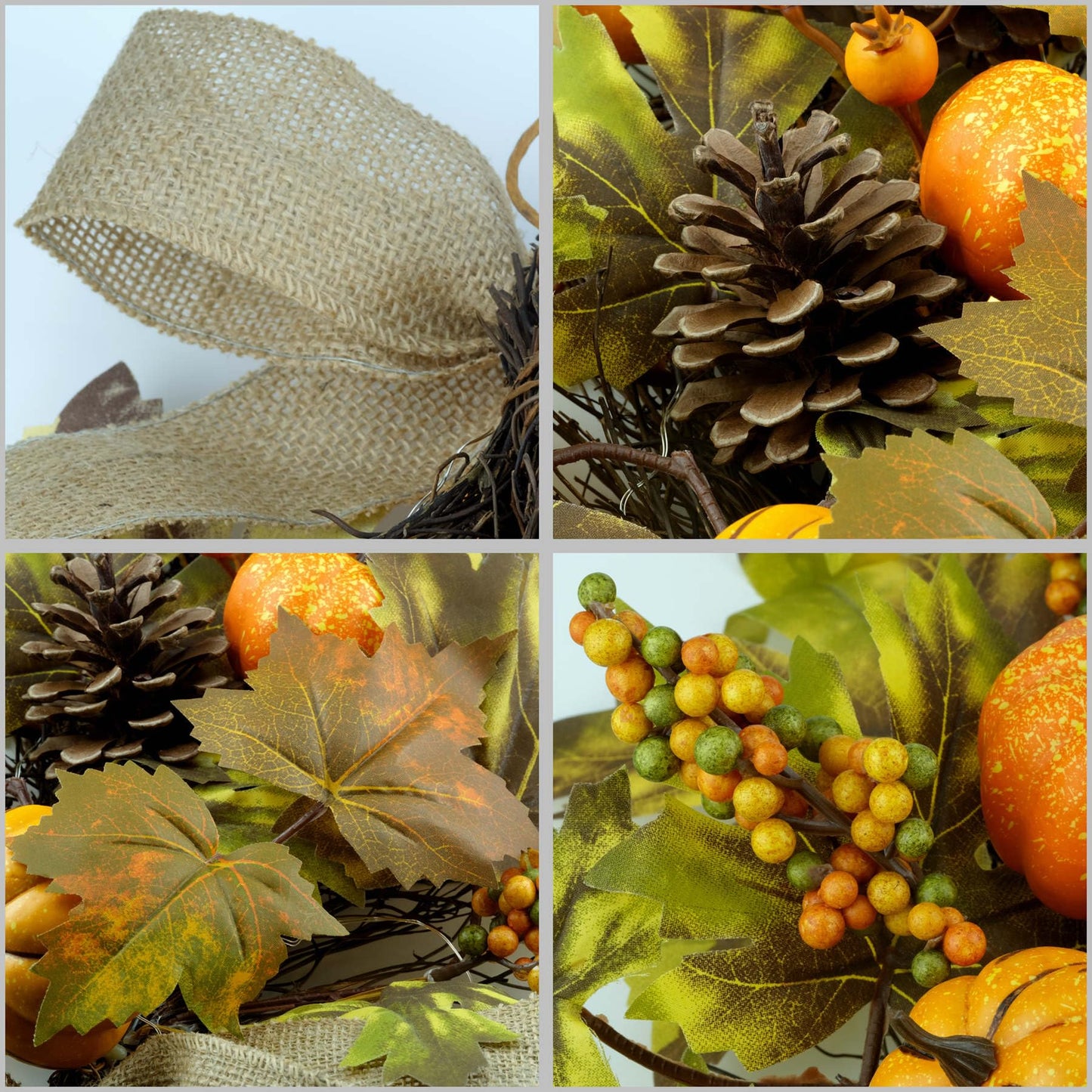 YULETIME 24" Pre-lit Decorative Teardrop Swag, Battery Operated Autumn Theme Swag with Fairy Lights, Artificial Small Pumpkin, Flaxen Bow, Natural Rattan, Orange Berries, Maple Leaves (Pumpkin)