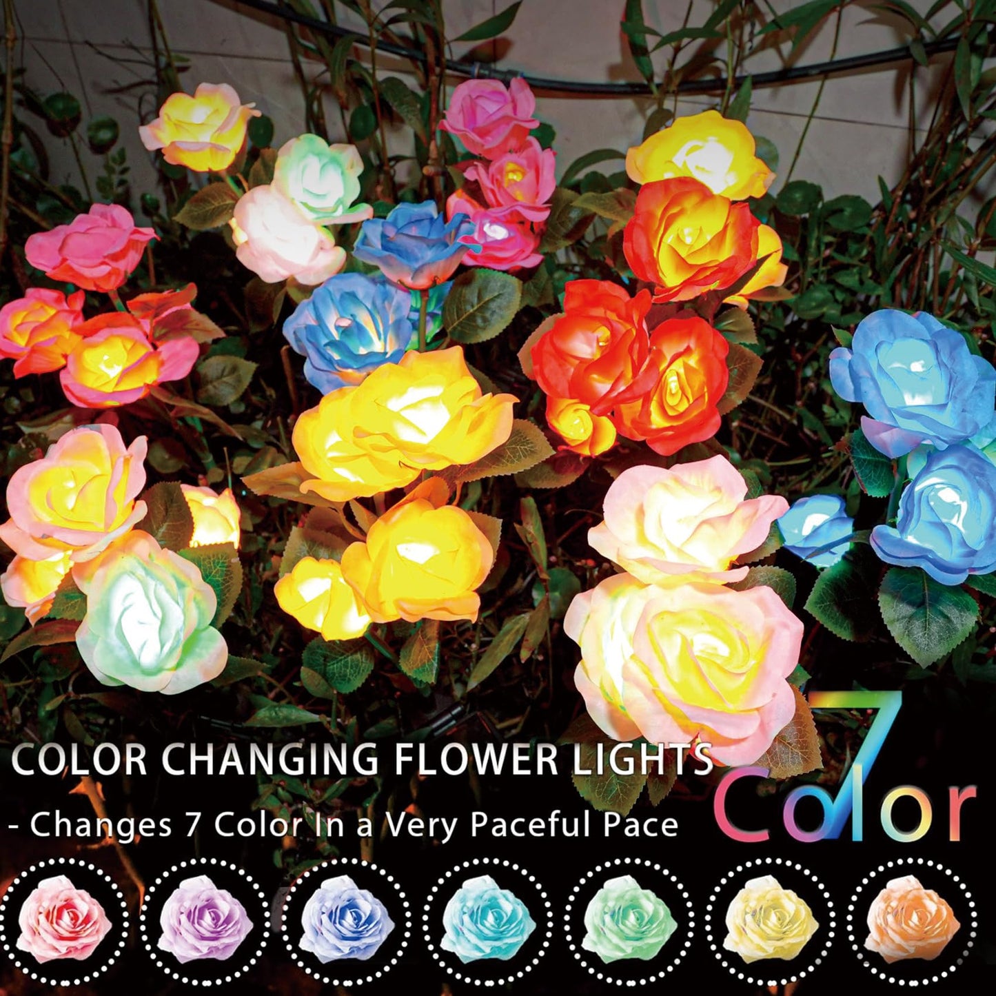 TONULAX Solar Garden Lights - Newest Version Solar Lights Outdoor, 7-Color Changing Rose Lights for Yard, Decoration, Enlarged Solar Panel, More Realistic Rose Flower (2 Packs)