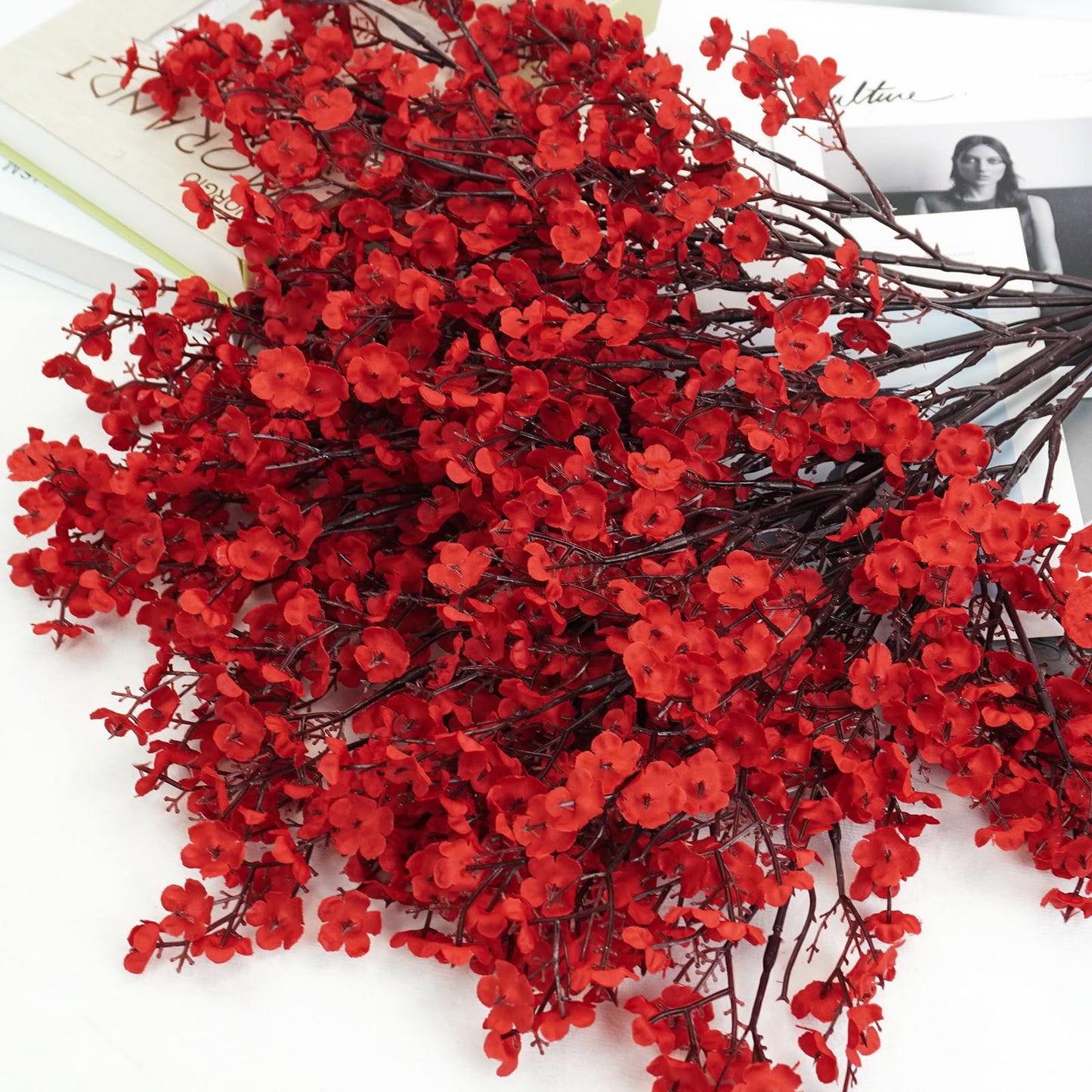 Uieke 6 Pcs Babys Breath Artificial Flowers Bulk Silk Red Faux Flowers Real Touch Gypsophila Bouquet for Christmas Halloween Home Wedding Decoration