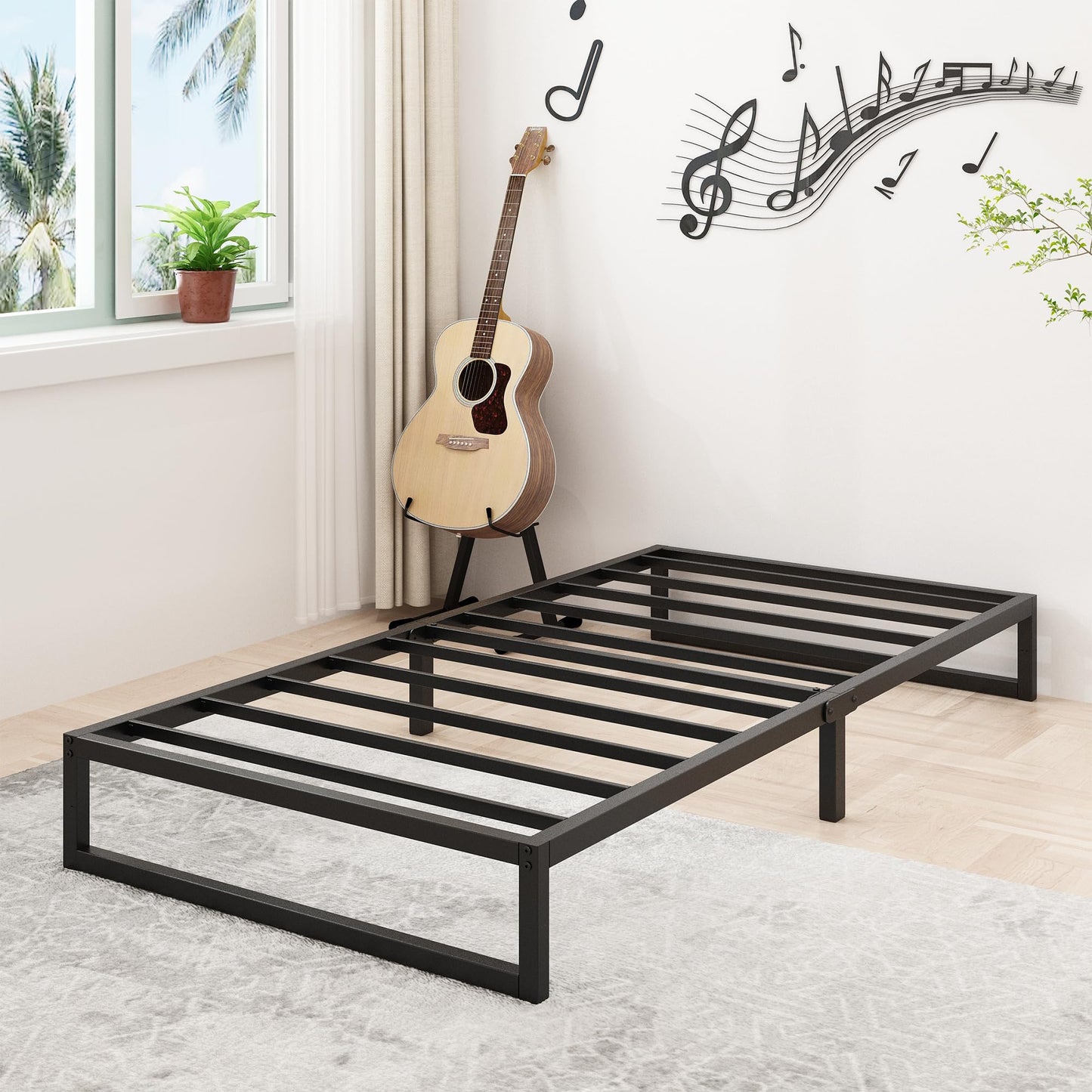 Lutown-Teen 9 Inch Twin XL Bed Frames Heavy Duty Sturdy Metal Platform Bed Frame No Box Spring Needed, Noise Free, Easy Assembly, Black