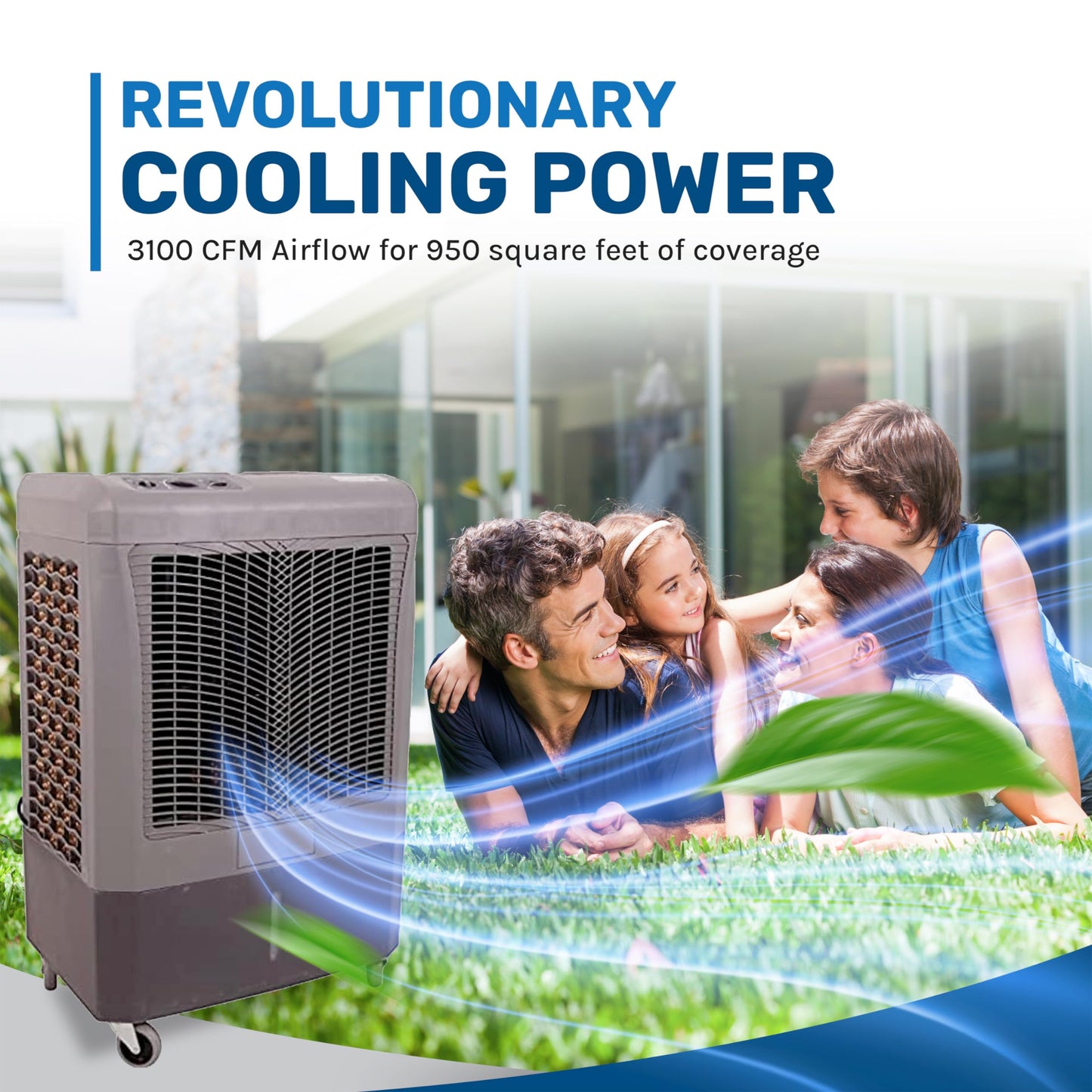 Portable Swamp Coolers - 3100 CFM MC37M Evaporative Air Cooler with 3-Speed Fan - Water Cooler Fan 950 sq. ft. Coverage High Velocity Outdoor Cooling Fan Swamp Cooler by Hessaire - Gray