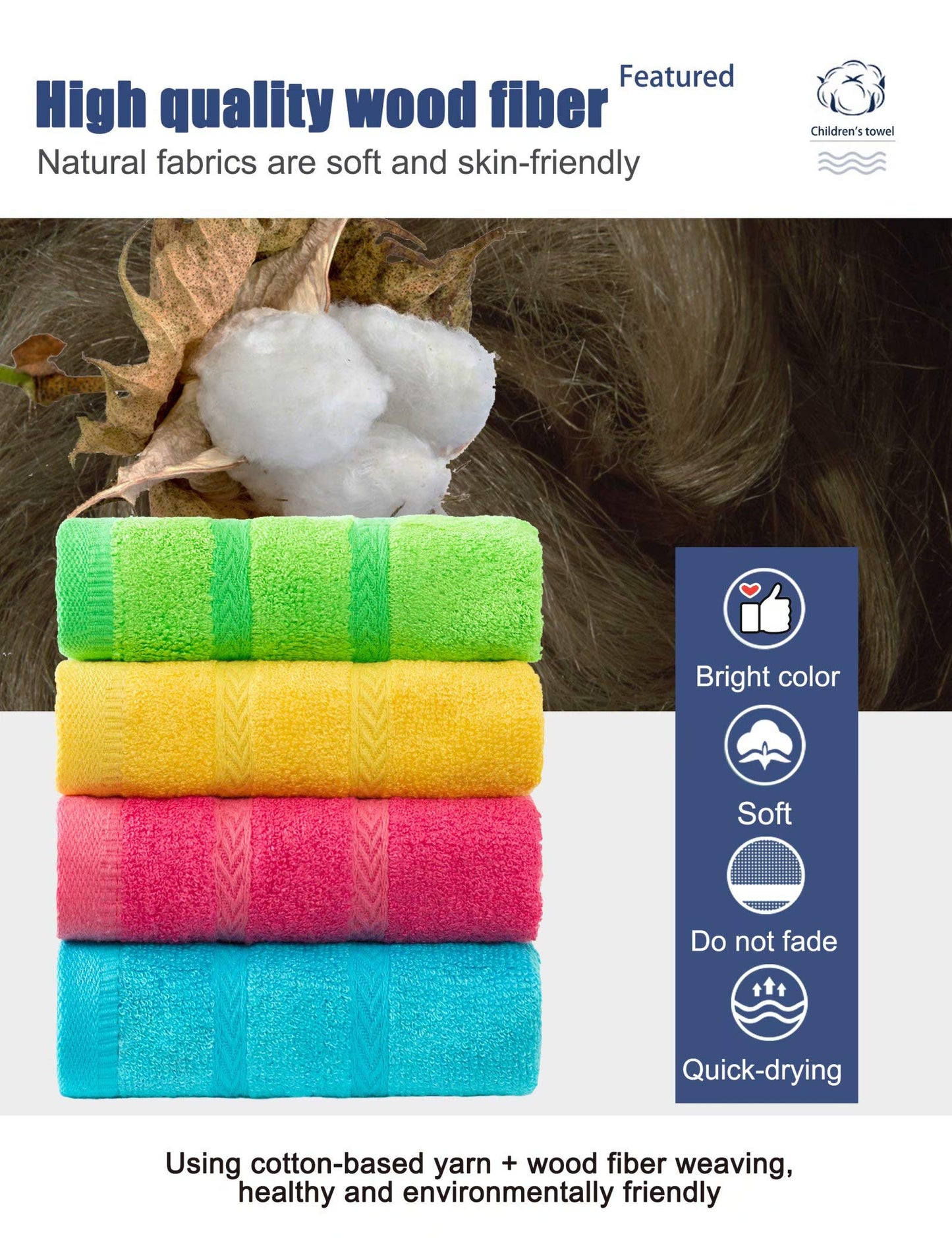 MEMRUI Multicolor Fingertip Towels for Bathroom - Kid's Face Towels, 10 x 18 Inches, 4 Pcs in 4 Colors