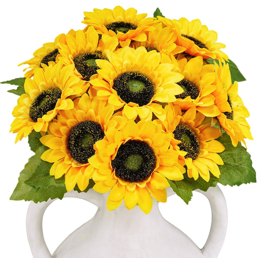 Winlyn 12 Pcs Artificial Sunflower Stems 10.6" Tall Yellow Silk Sunflowers Stems Sunflowers Artificial Flowers for Bouquets Vase Centerpiece Wreaths Floral Arrangements Party Decorations Outdoors