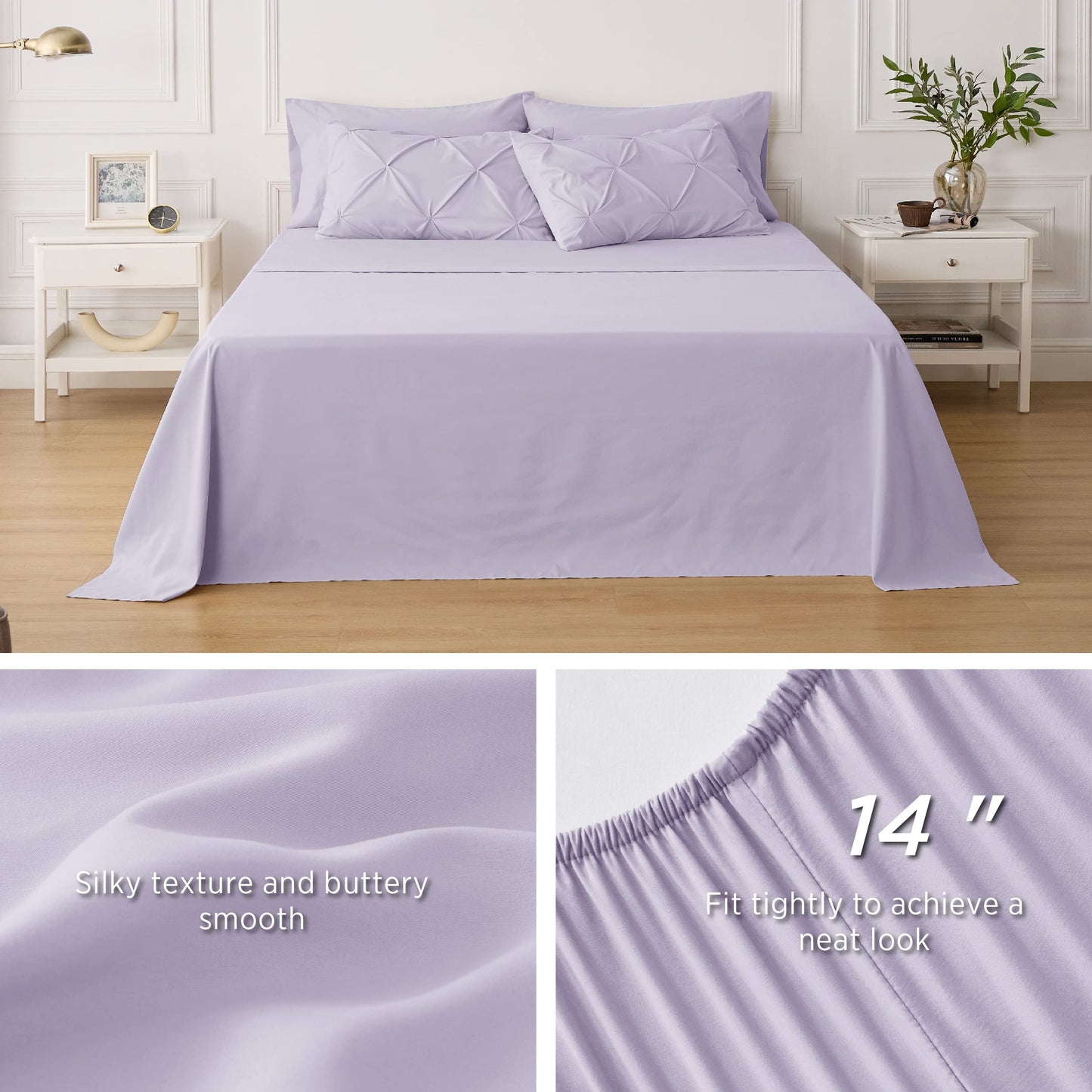 Bedsure Twin Comforter Set with Sheets - 5 Pieces Twin Bedding Sets, Pinch Pleat Light Purple Twin Bed in a Bag with Comforter, Sheets, Pillowcase & Sham