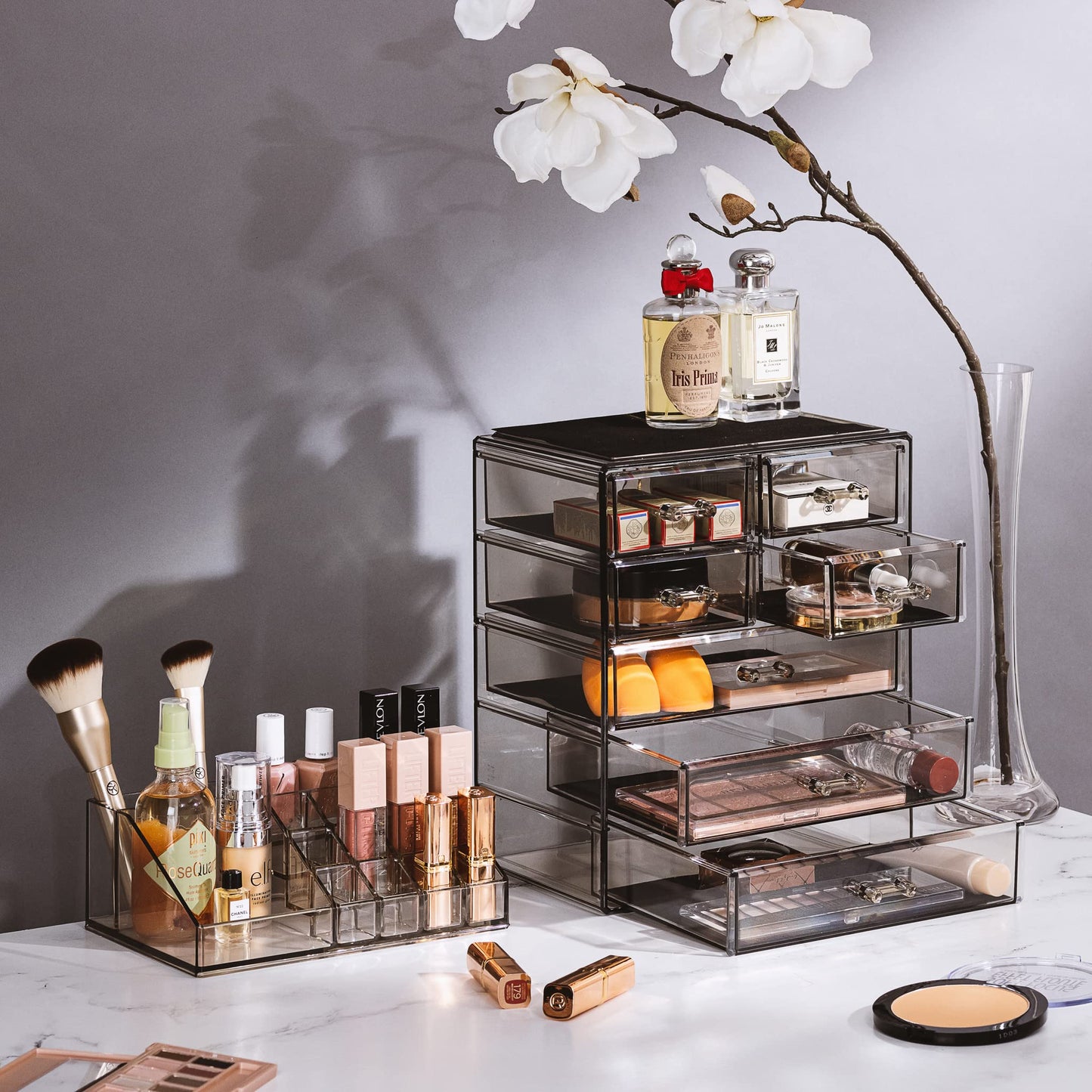 Sorbus Clear Cosmetic Makeup Organizer - Make Up & Jewelry Storage, Case & Display - Spacious Design - Great Holder for Dresser, Bathroom, Vanity & Countertop (Black Jewel, 3 Large, 4 Small Drawers)