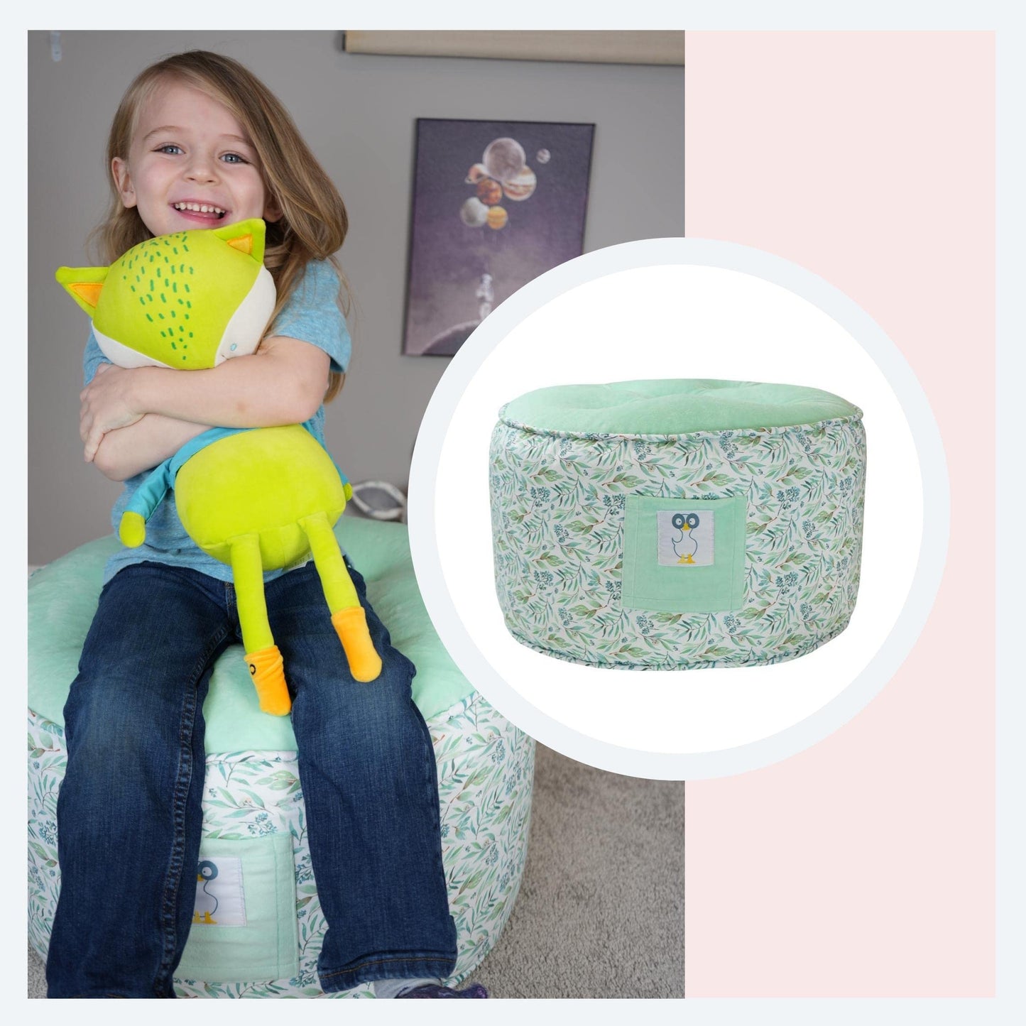 GooseWaddle Soft and Comfortable Kids Ottoman Toddler Pouf Seating for Your Little One's Playroom or Nursery (Poppy Pink)