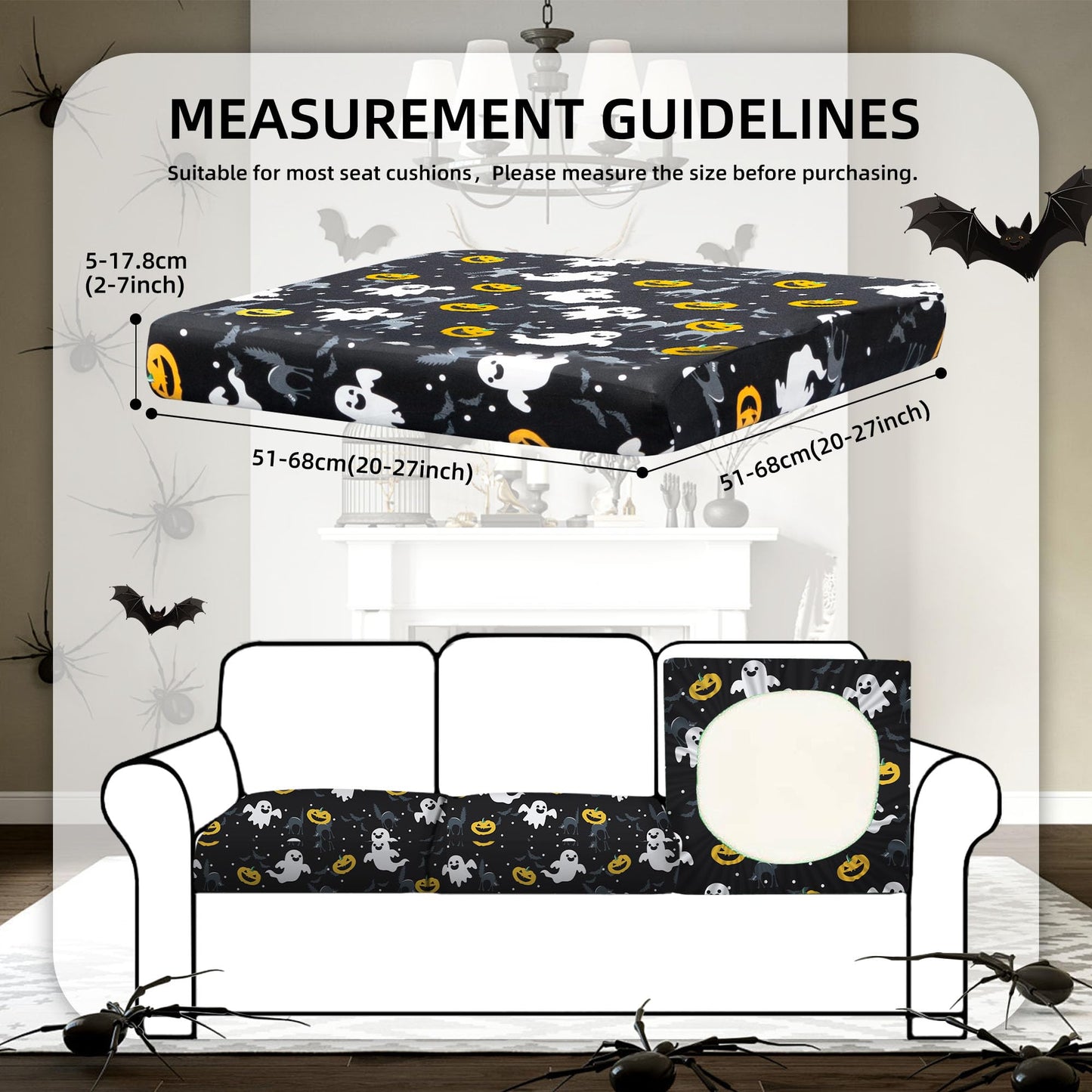 8Pcs Halloween Patio Cushion Covers Spooky Pumpkins Outdoor Cushion Covers,for Halloween Party Outdoor Couch Cushion Covers Replacement,Outdoor Sofa Covers Patio Slipcovers Couch Cover (Cover Only)