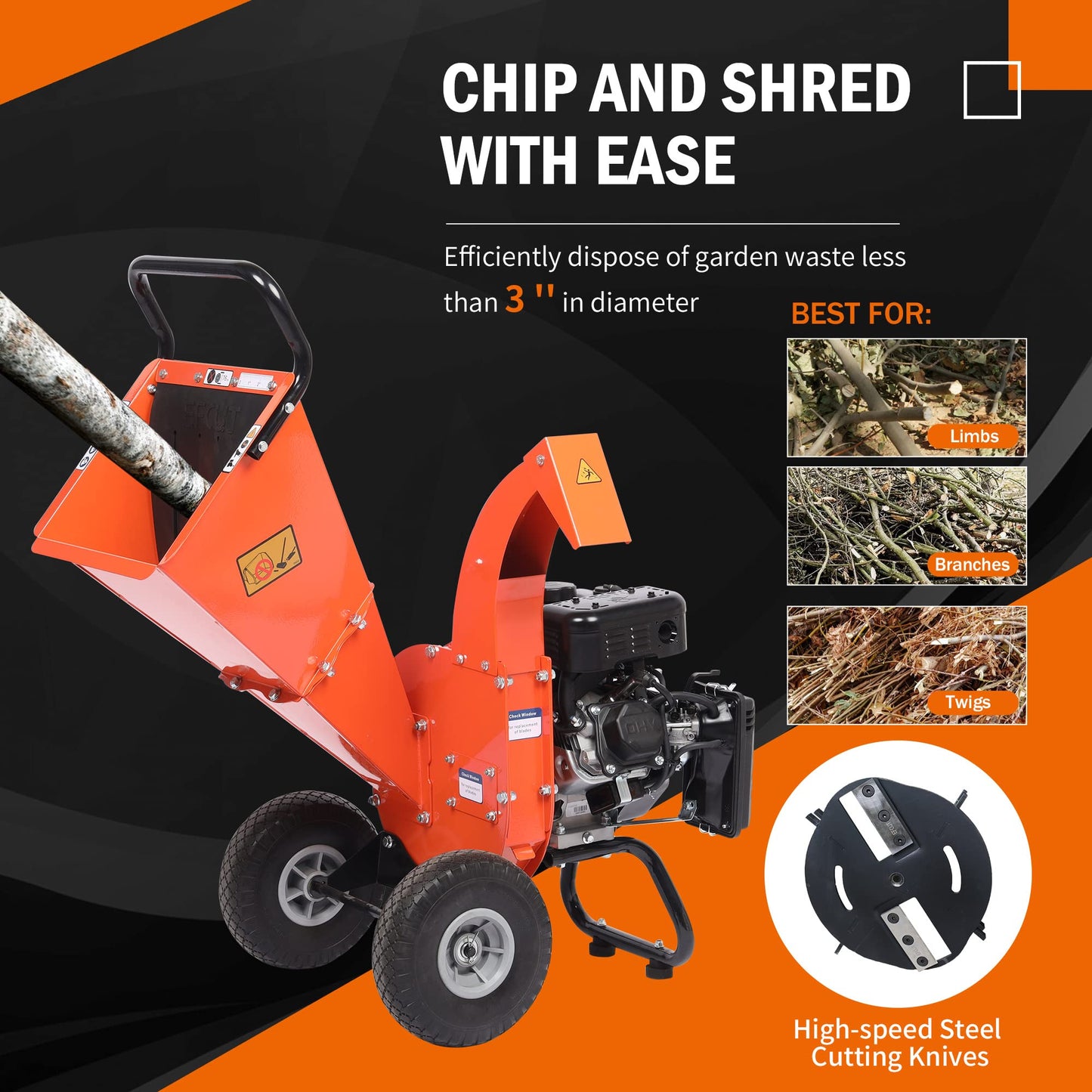 EFCUT C30 LITE Wood Chipper Shredder Mulcher Heavy Duty 7 HP 212cc Gas Powered 3 Inch Max Capacity 1-Year Warranty After Product Registration