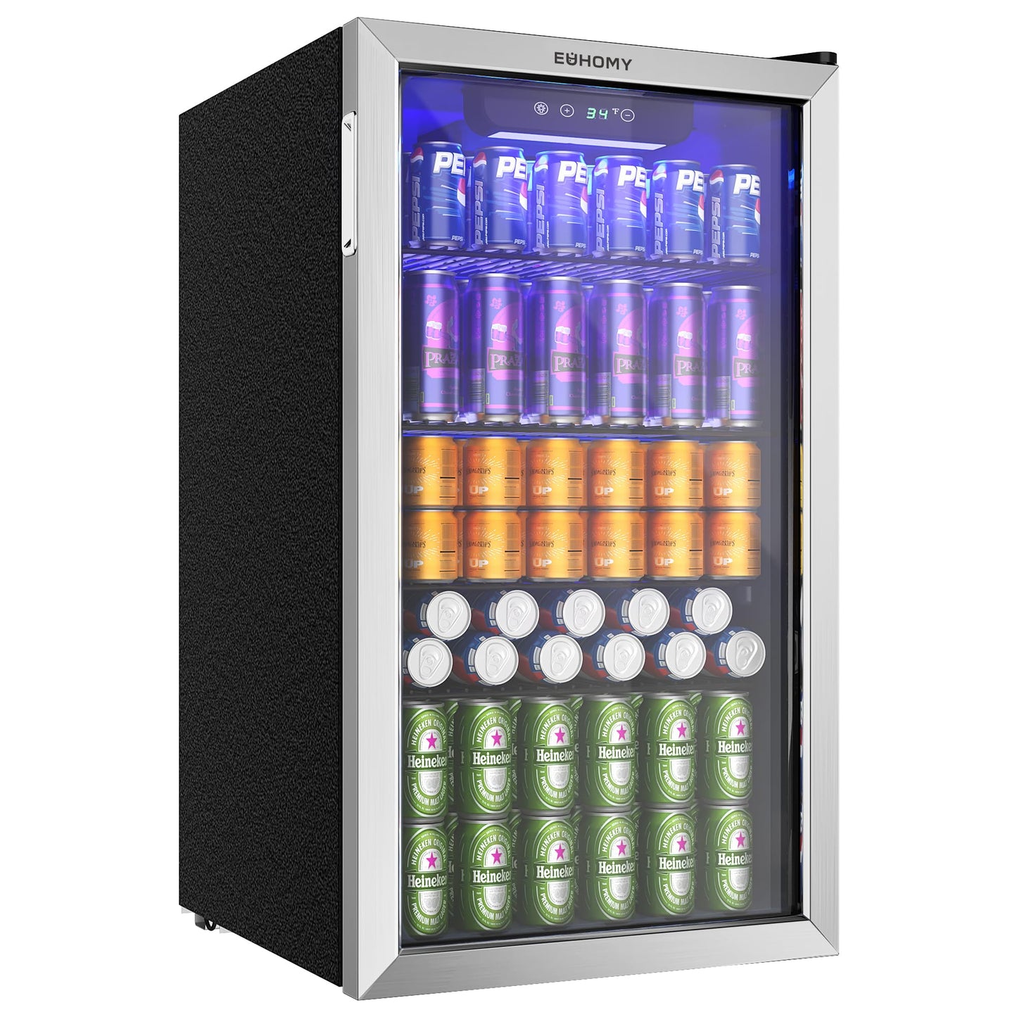 EUHOMY Beverage Refrigerator and Cooler, 126 Can Mini fridge with Glass Door, Small Refrigerator with Adjustable Shelves for Soda Beer or Wine, Perfect for Home/Bar/Office, Silver