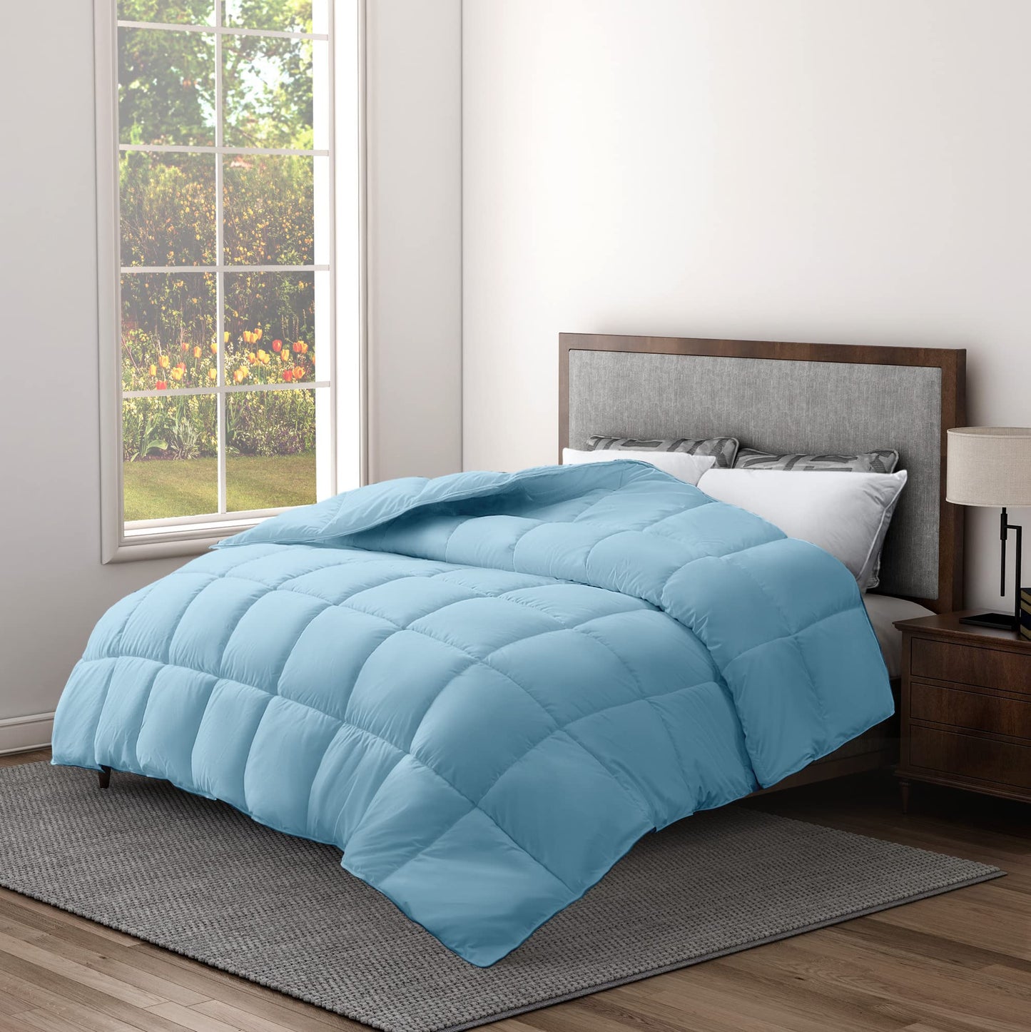 puredown® Goose Feather Comforter California King Size, Lightweight Duvet Insert, Comforter Blanket for Bed, Noiseless Ultra-Soft Shell, Blue, 108×94 Inch