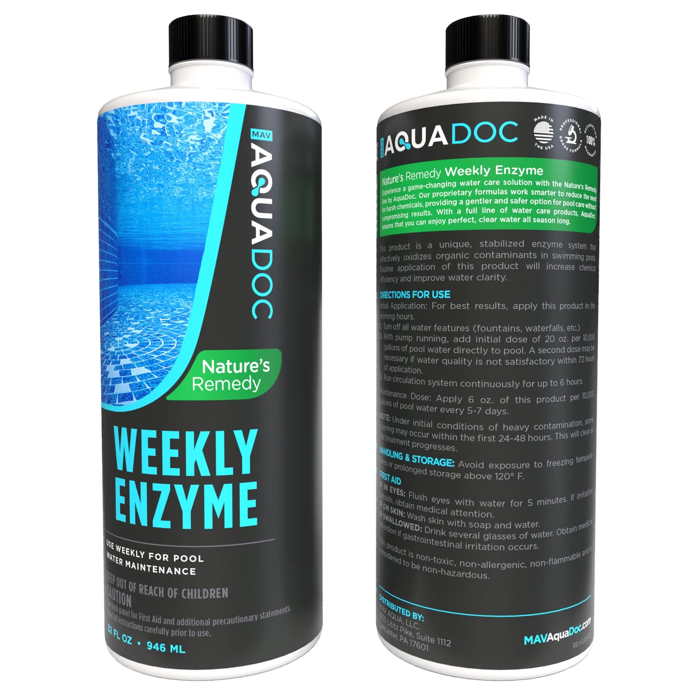 Pool Enzyme Treatment - Weekly Natural Enzymes for Pools Works as an Eco-Friendly, Natural Pool Clarifier for Crystal Clear Pool Water Pefect for Swimming | AquaDoc Pool Chemicals
