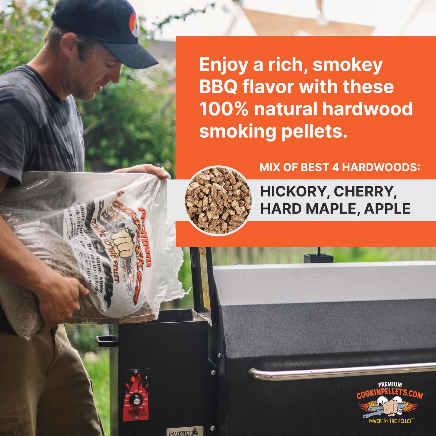 CookinPellets Perfect Mix Natural Hardwood Hickory, Cherry, Hard Maple, and Apple BBQ Grill Wood Pellets for Pellet Grill and Pellet Smoker, 40 Lb Bag