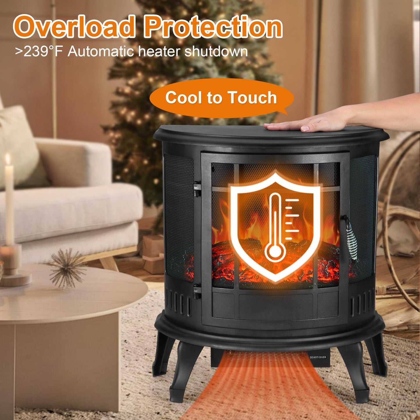 25" Freestanding Electric Fireplace Heater - Indoor Fireplace Stove with Realistic LED 3D Flames and Logs, Fire Places Electric, Infrared Heater with Remote Contro, Timer, 750 | 1500W