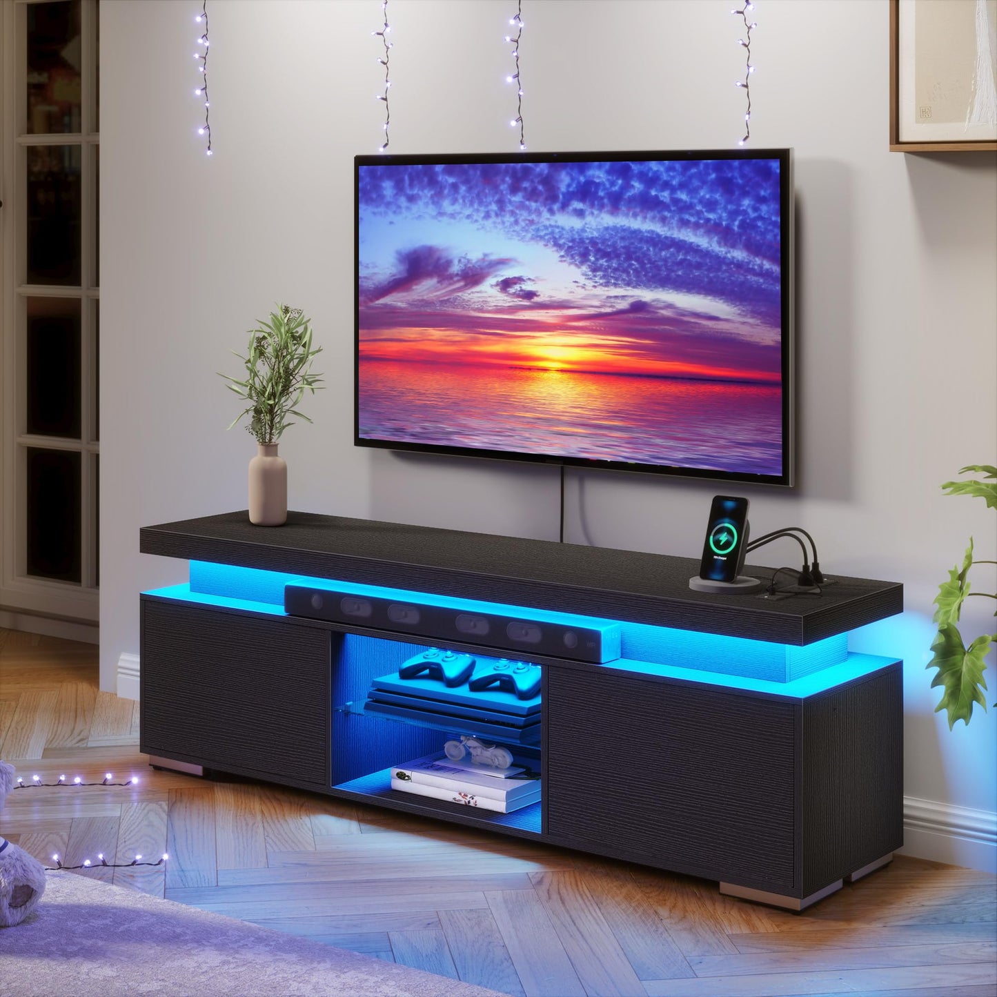 YITAHOME TV Stands for Living Room, 65 55 50 inch TV Stand, Modern Entertainment Center w/Power Outlets, LED Television Stands with Storage, Wood TV Stand, Gaming Media Stand, Black