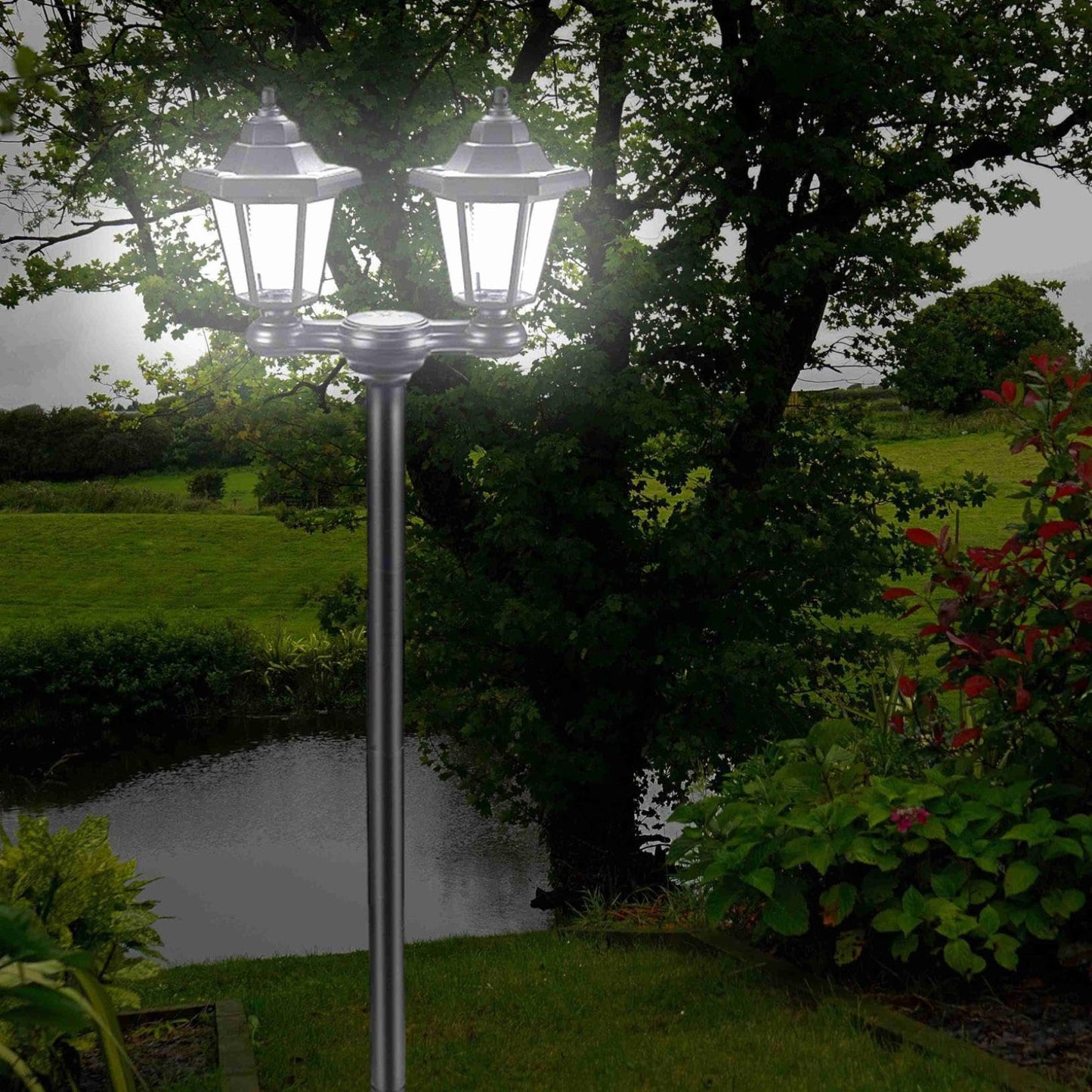 Solar Outdoor Post Lights with Solar Panels,Waterproofs Decorative Floor Lamp Vintage Decor for Patio Garden Backyard Front/Back Door Two Post Headlights Solar Floor Lamps