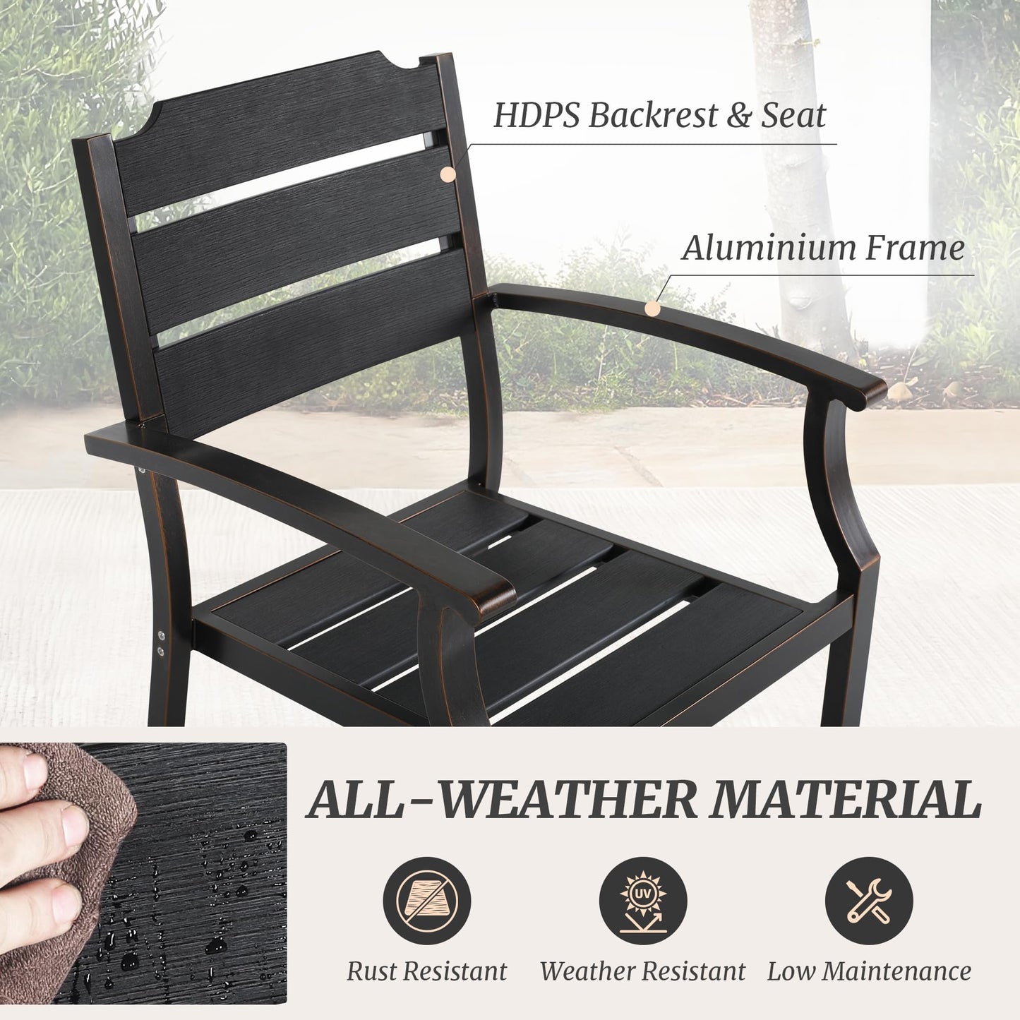 Cozyman Outdoor Dining Chairs, Patio Dining Chairs, HDPS All-Weather Material Outdoor Chairs, Patio Chairs Set of 2 for Patio, Lawn, Garden, Indoor and Backyard, Black