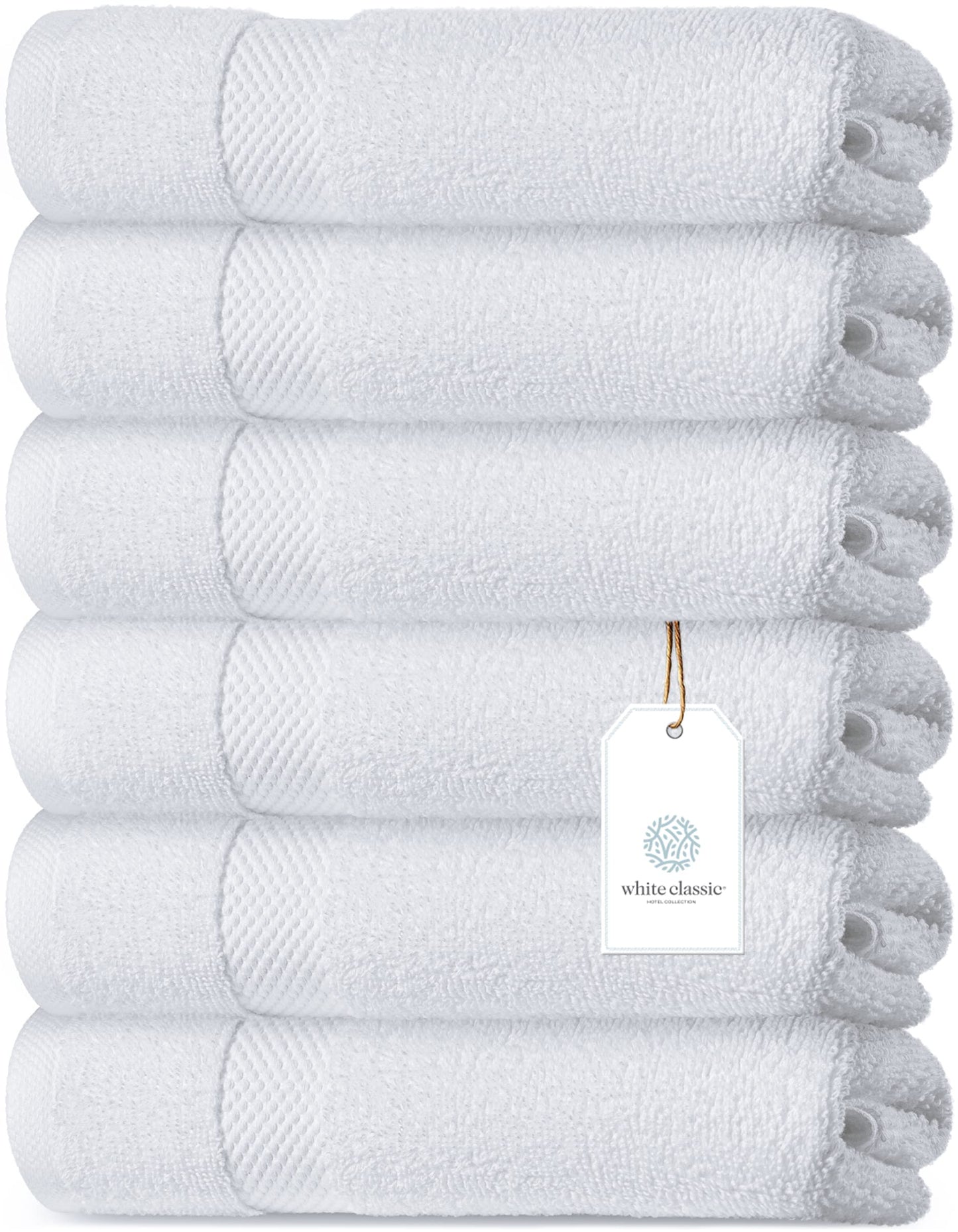 Luxury White Hand Towels - Soft 100% Turkish Cotton | Highly Absorbent Hotel spa Bathroom Towel Collection | 16x30 Inch | Set of 6