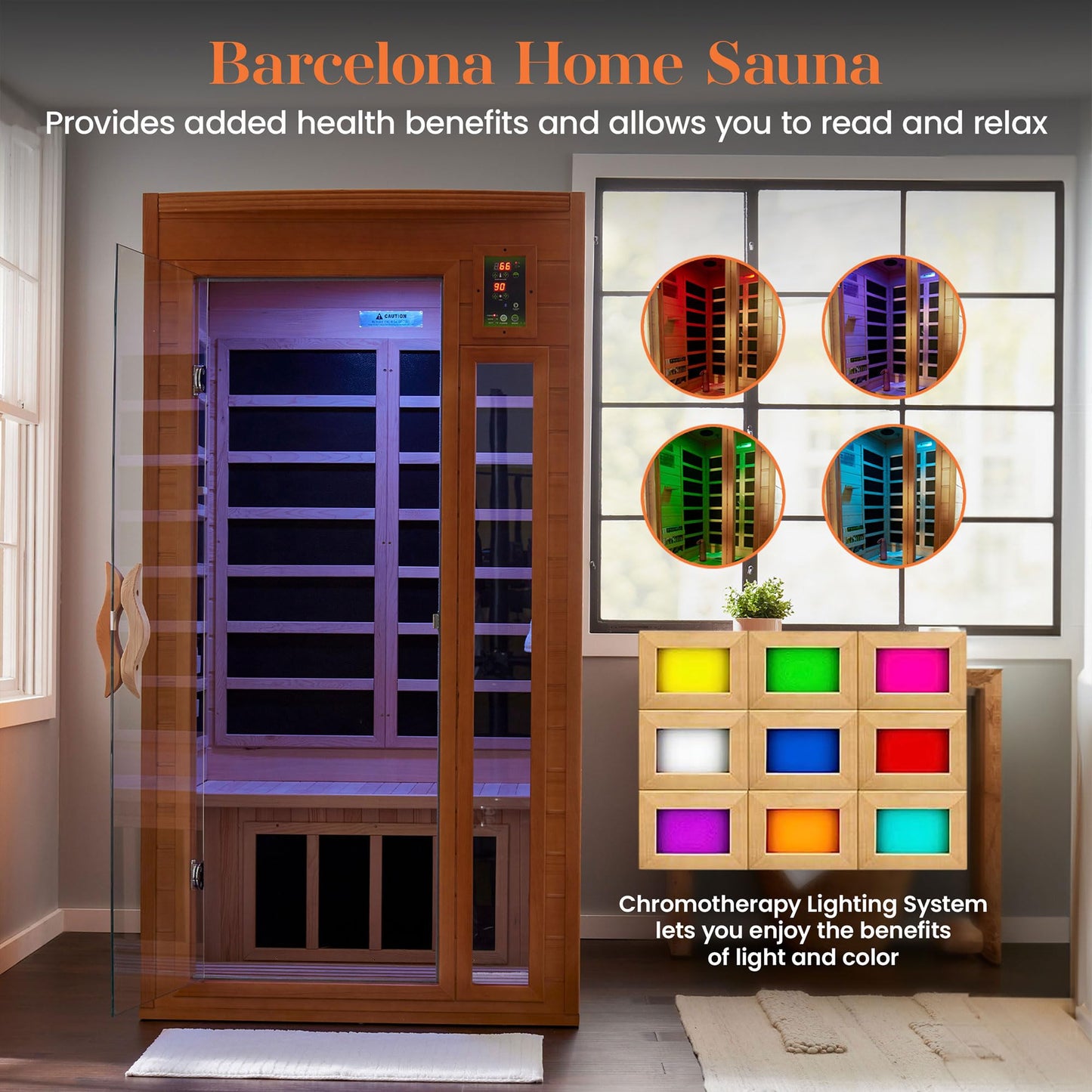 Dynamic Barcelona 1 to 2 Person Hemlock Wood Low EMF FAR Infrared Sauna For Home with LED Control Panel and Tempered Glass Door - Curbside Delivery