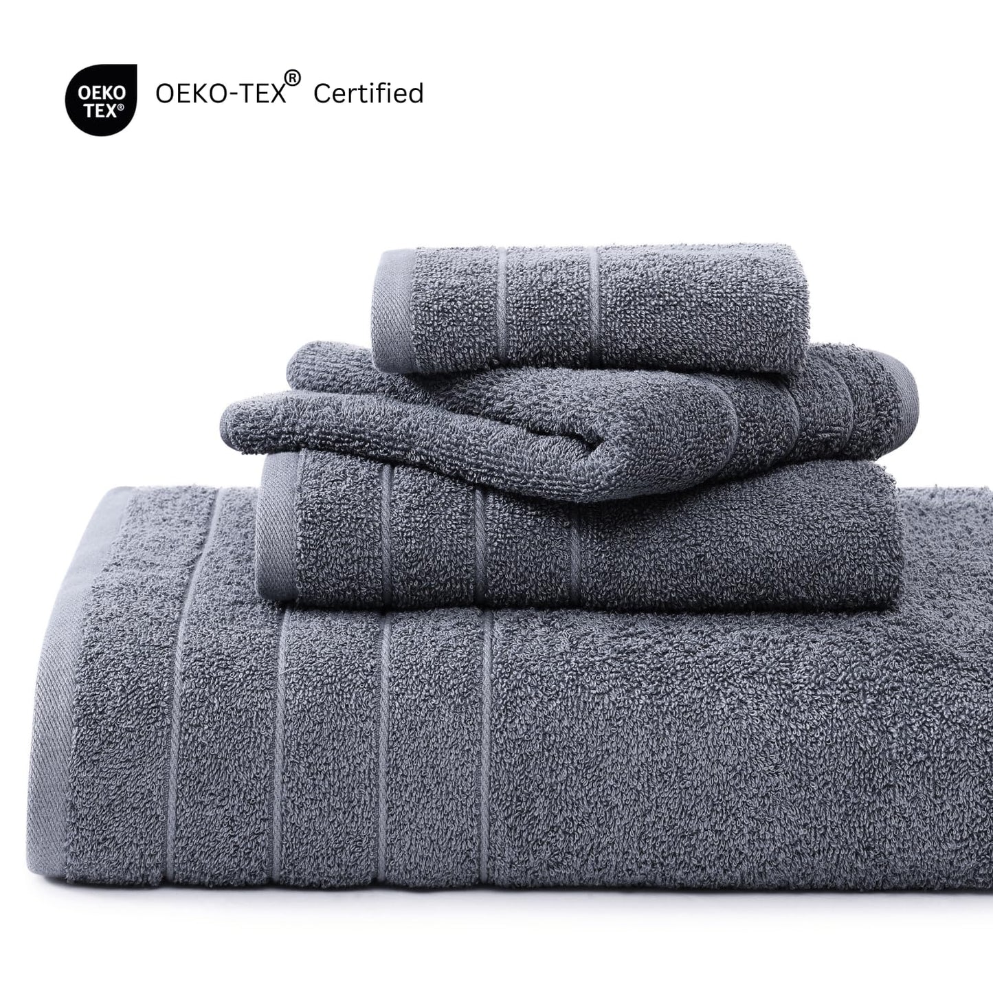 Casa Platino Bath Towels 18 Piece Towel Set Includes 6 Large Bath Towels(30"x 60"), 6 Hand Towels & 6 Washcloths, 100% Ring Spun Cotton Towels for Bathroom -Cool Grey