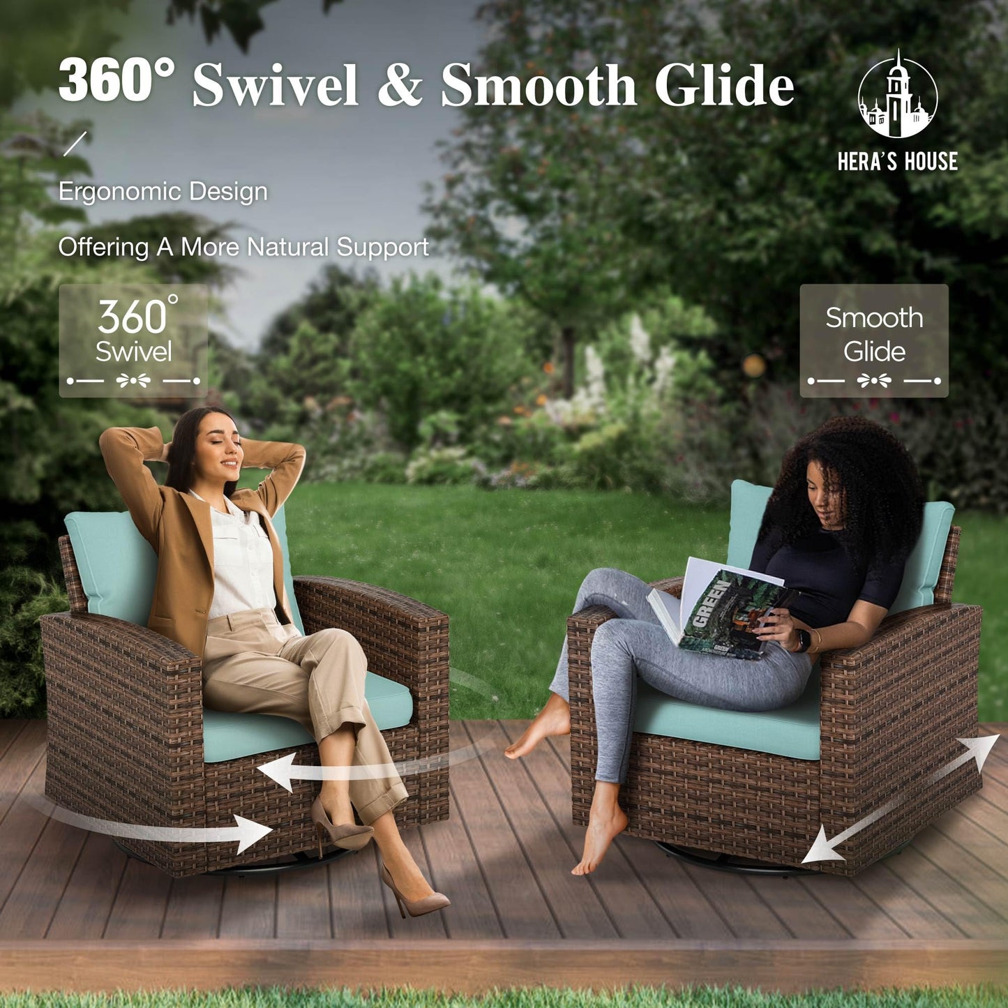 HERA'S HOUSE Outdoor Patio Furniture Set with Swivel Rocker Glide Chairs, 7 Pieces Patio Conversation Sectional Sofa Set for Backyard Deck Porch