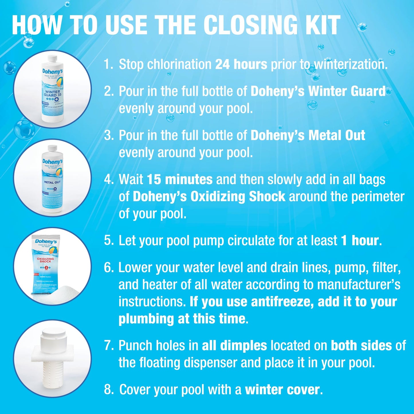 Doheny's Ultimate Pool Closing Kit | Winterizing Chemicals for Above Ground and Inground Swimming Pools | Up to 15,000 Gallons