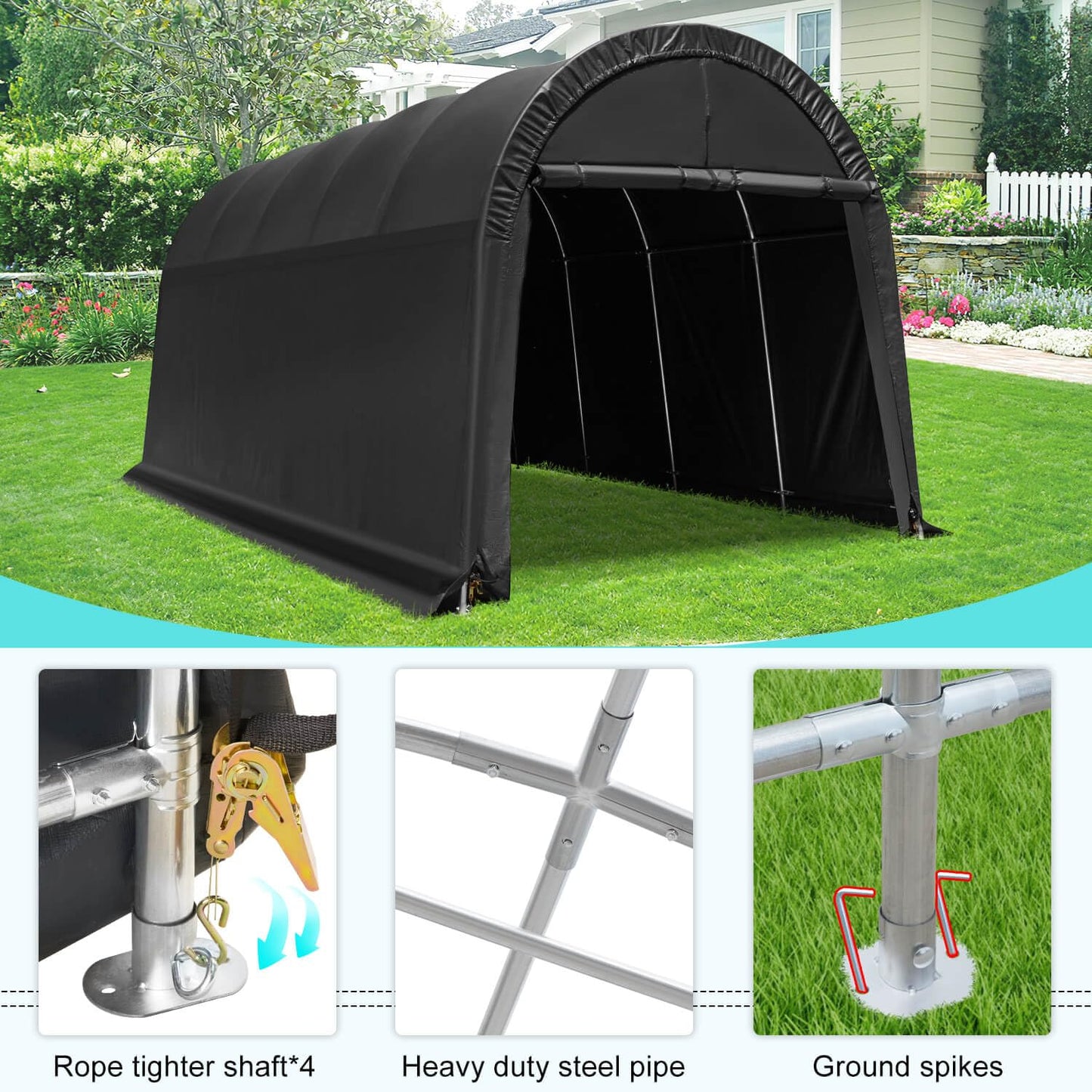 MELLCOM Carport 12 x 20 FT Heavy Duty, Portable Garage with All-Steel Metal Frame and Round Style Roof, Anti-Snow Car Canopy Outdoor Storage Shelter for Car, Truck, Boat