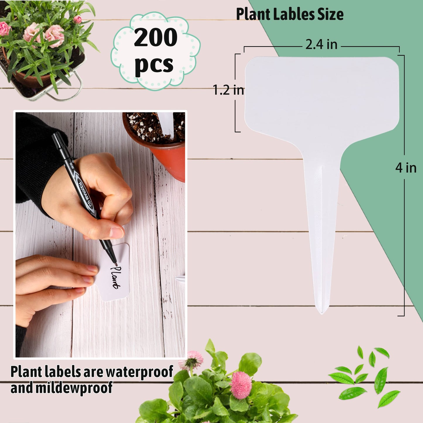200Pcs 4 InchT-Type Plant Name Tags Garden Labels Markers Nursery Plastic Garden Tag for Outdoor Garden Waterproof Plant Label Stakes with Permanent Marking Pen